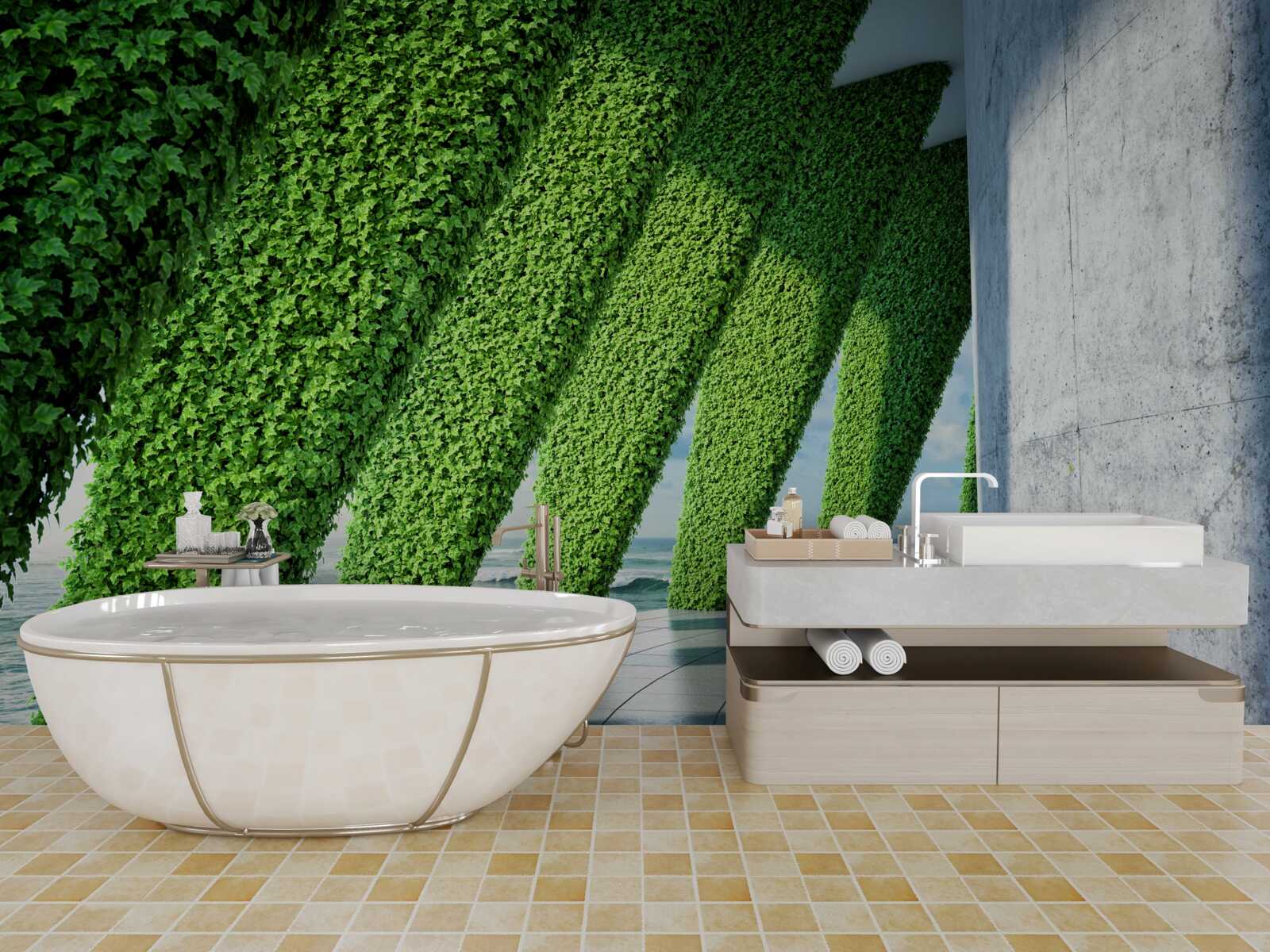 Fototapet există plante verzi pe stâlpii din coridor