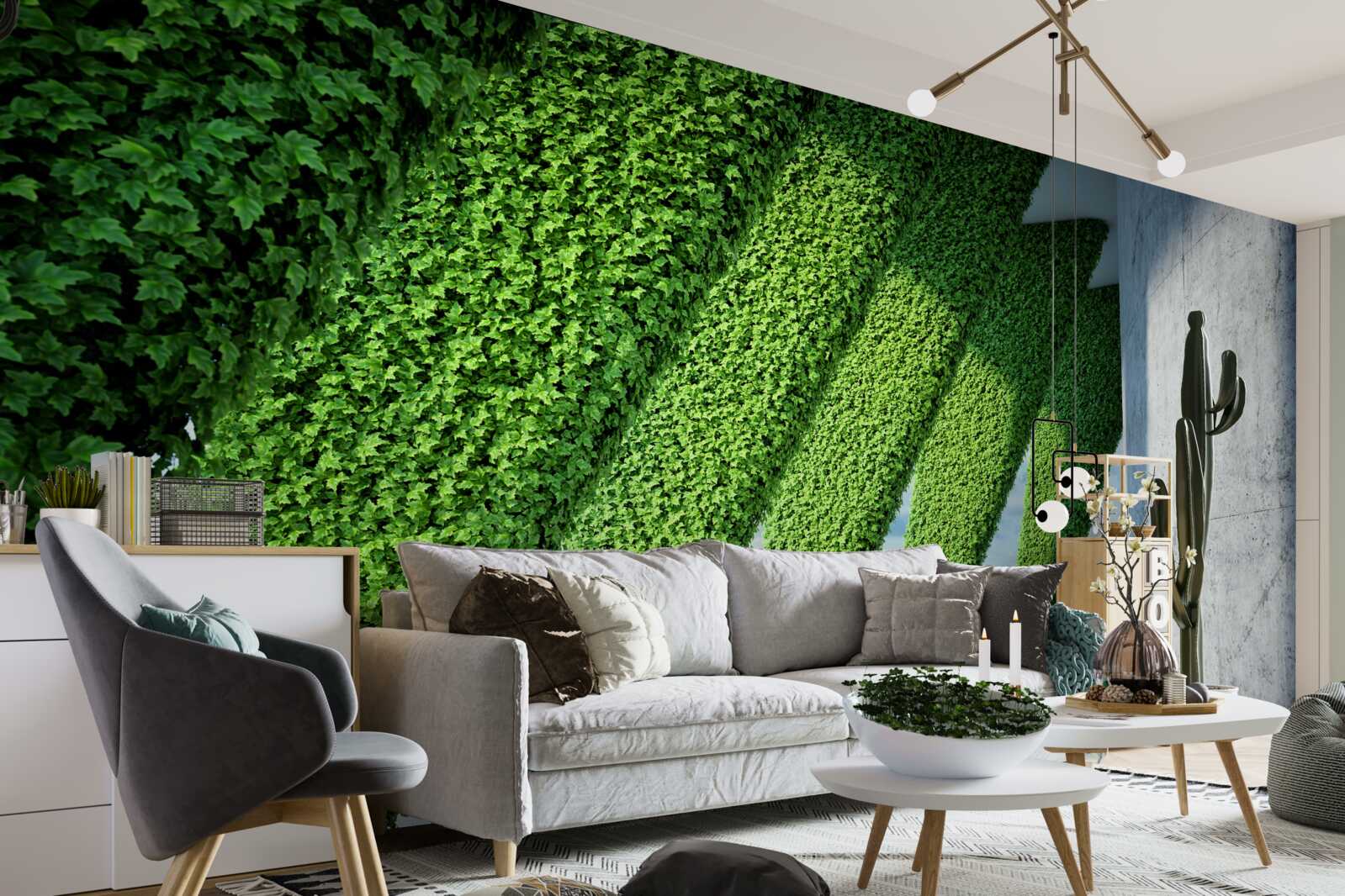 Fototapet există plante verzi pe stâlpii din coridor