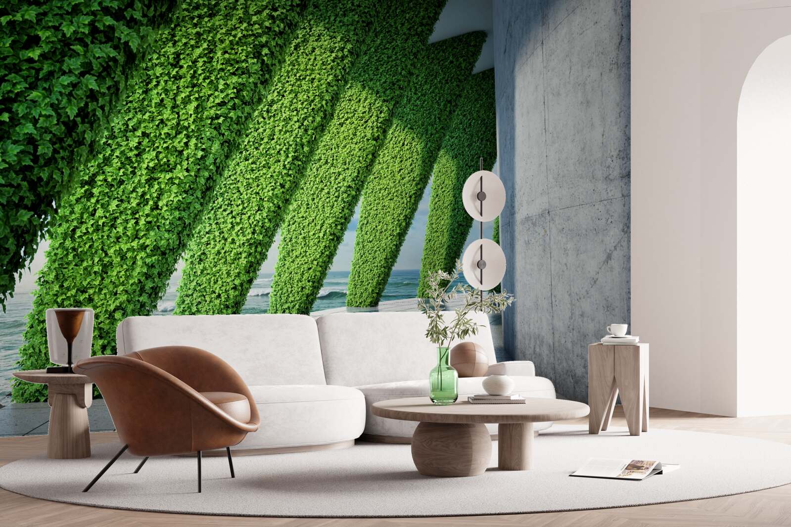 Fototapet există plante verzi pe stâlpii din coridor