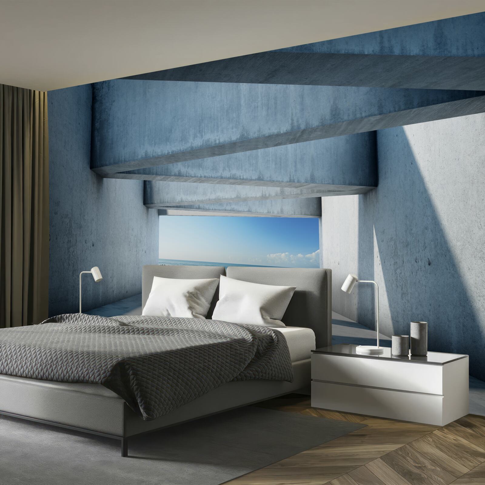 Fototapet tunel cu podea formată din stâlpi de beton