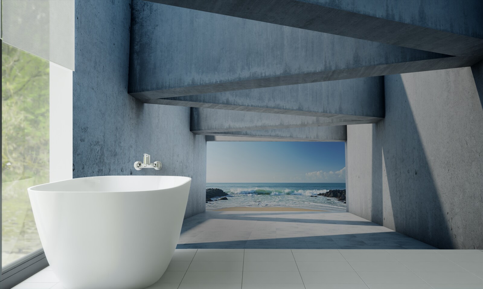 Fototapet tunel cu podea formată din stâlpi de beton