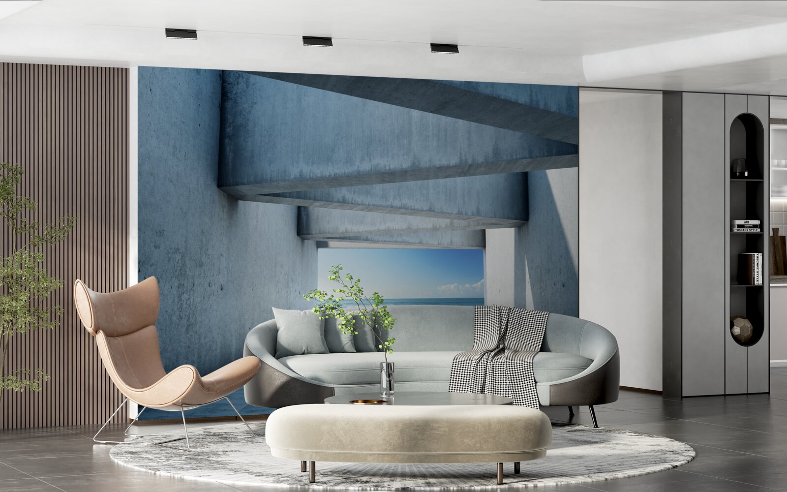 Fototapet tunel cu podea formată din stâlpi de beton