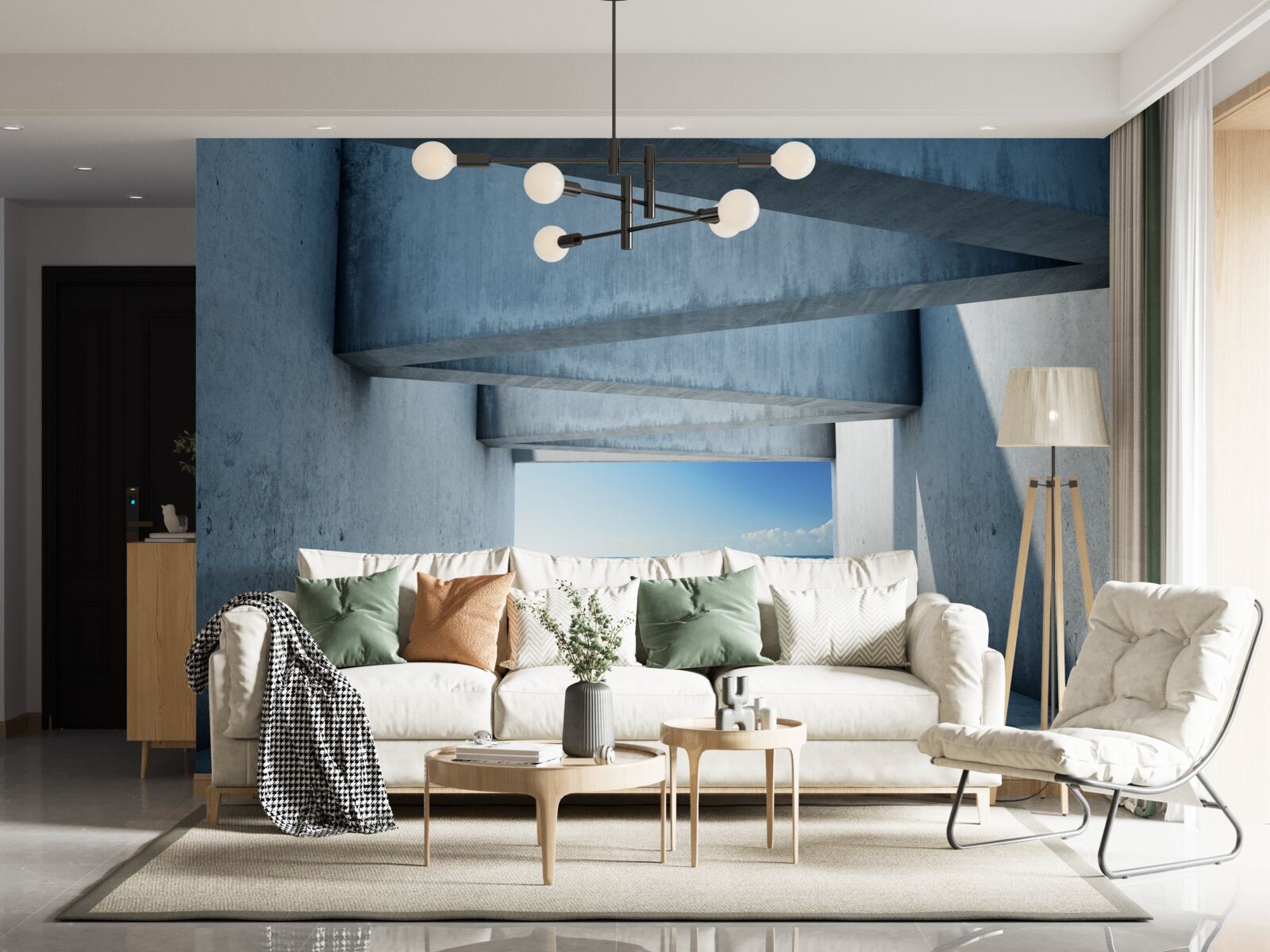 Fototapet tunel cu podea formată din stâlpi de beton