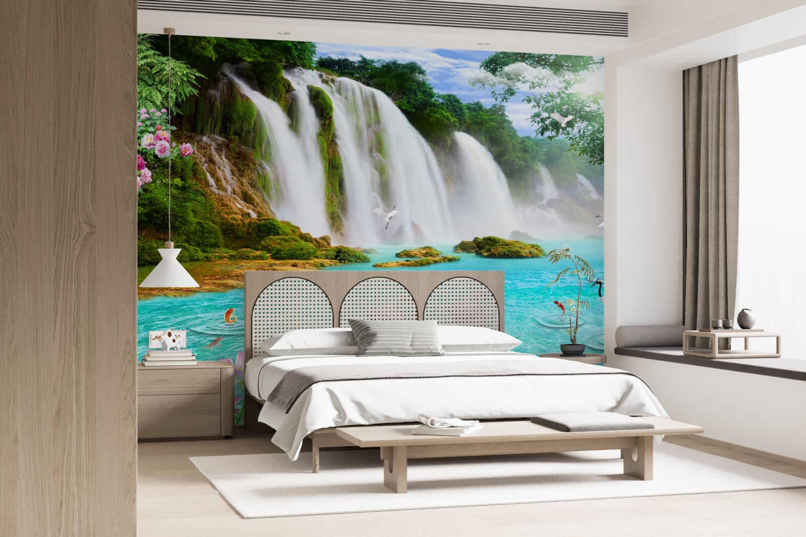 Fototapet apa de la cascada Lebăda este albastră ca cristalul