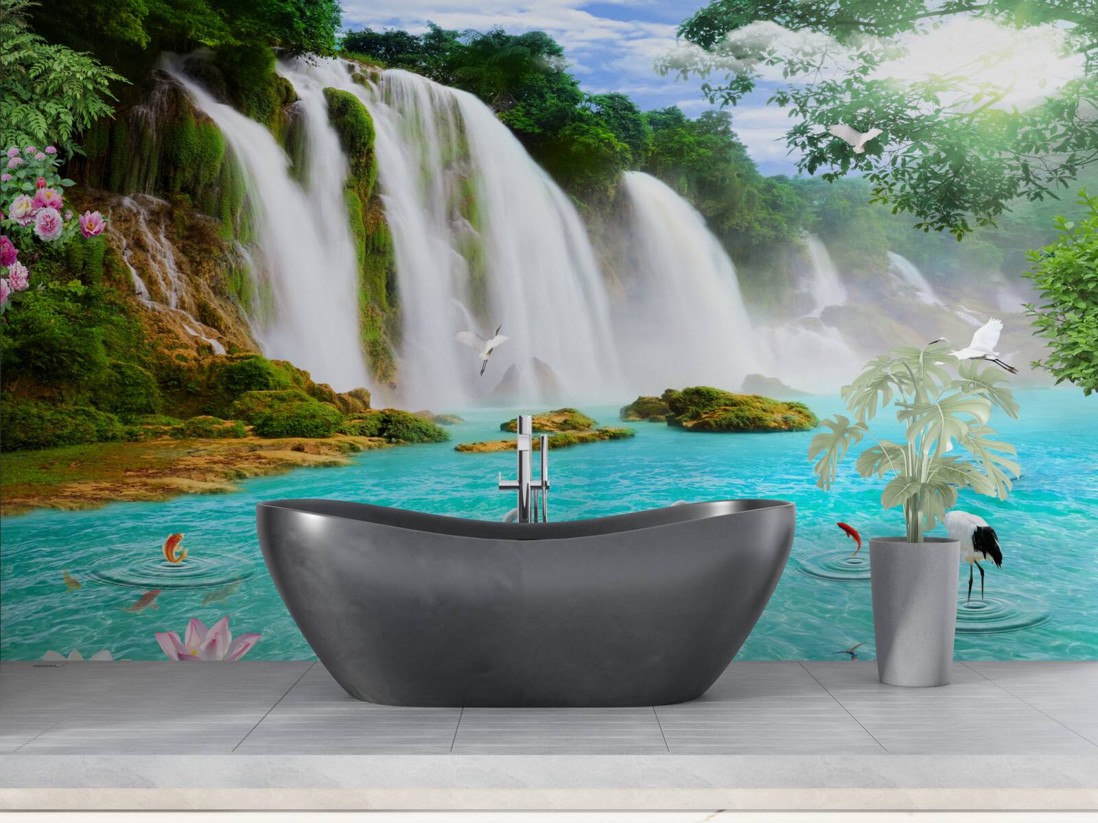 Fototapet apa de la cascada Lebăda este albastră ca cristalul