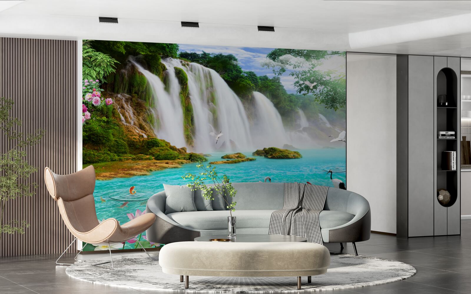 Fototapet apa de la cascada Lebăda este albastră ca cristalul