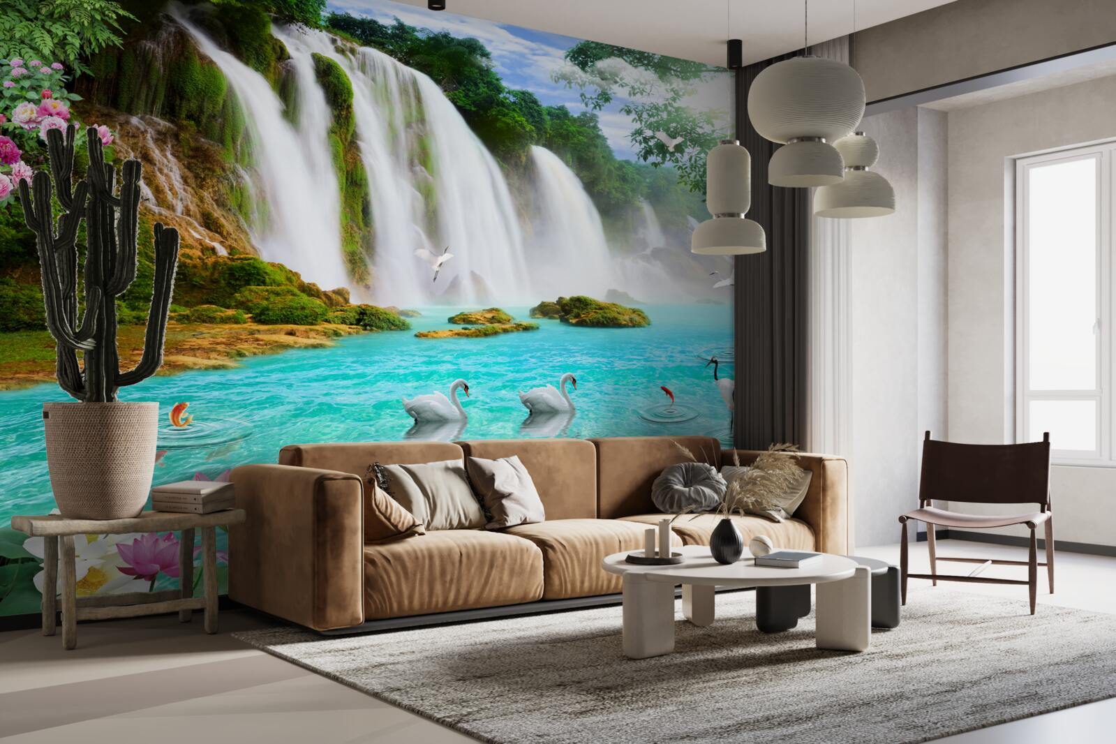 Fototapet apa de la cascada Lebăda este albastră ca cristalul