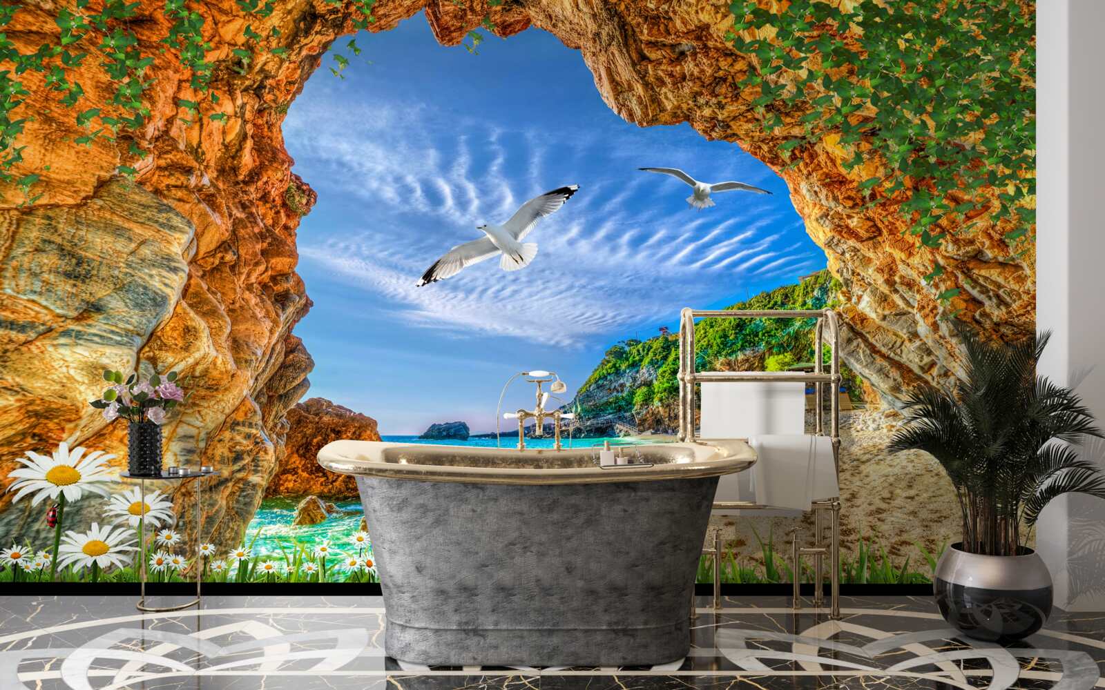 Fototapet O privire la ocean și la zborul șacalilor