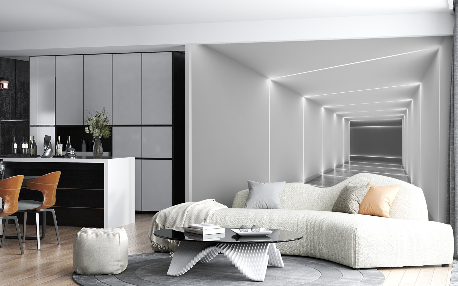 Fototapet pasaj luminat de lumină albă