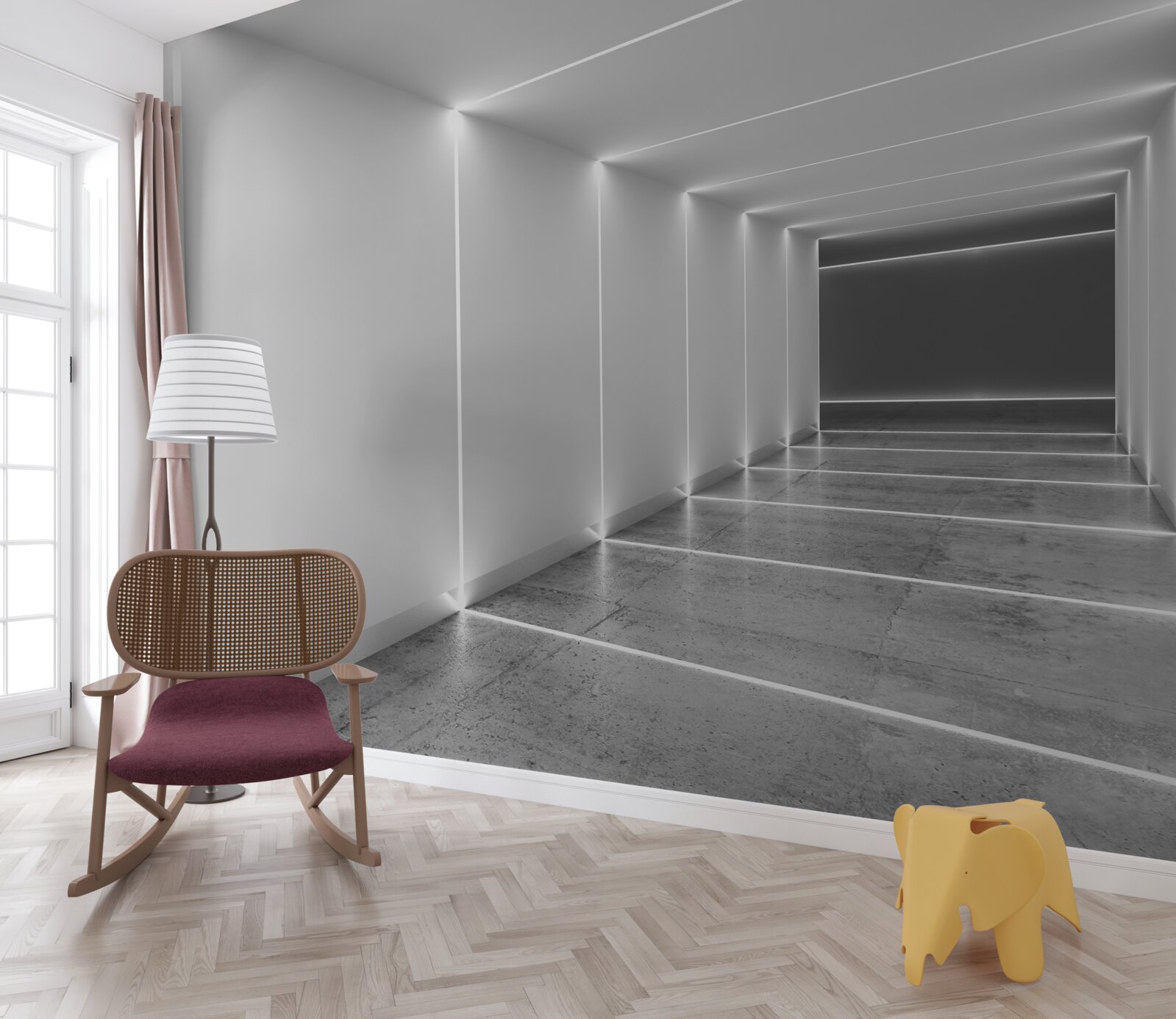 Fototapet pasaj luminat de lumină albă