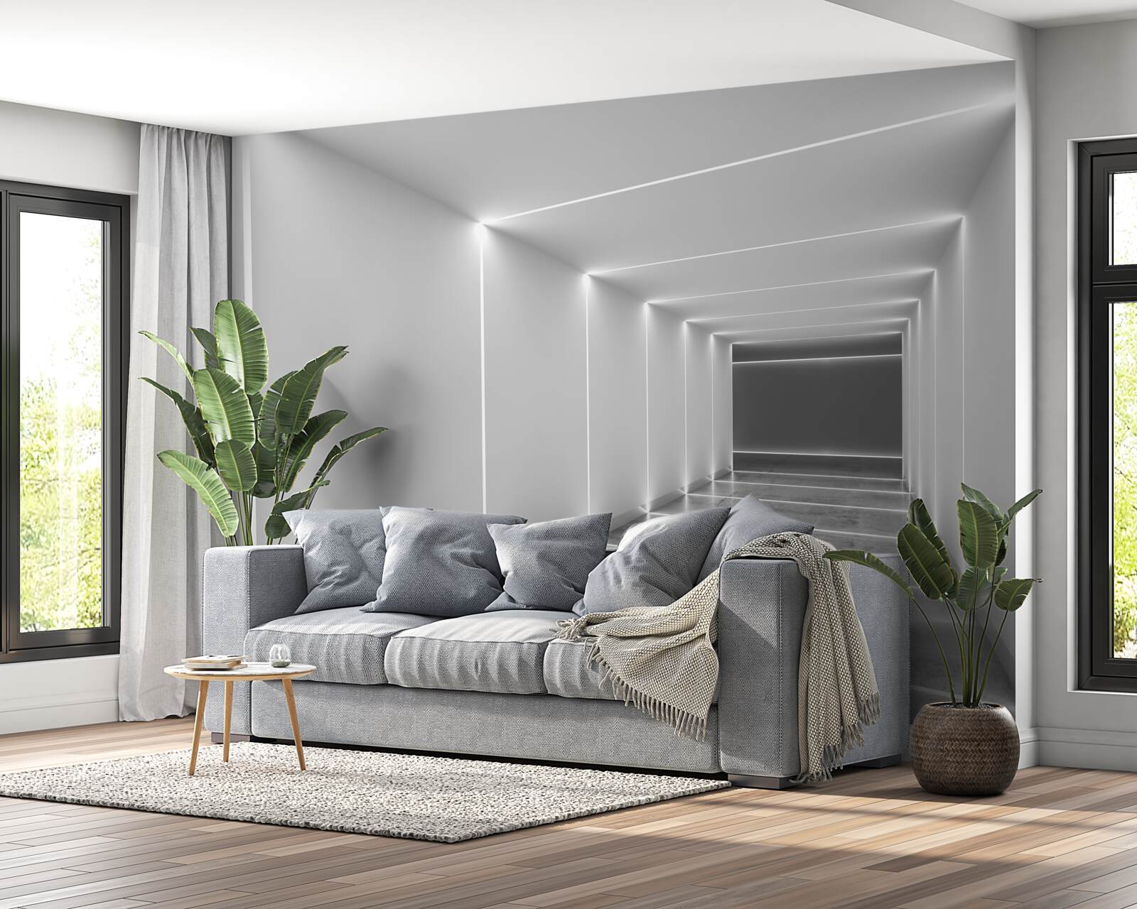 Fototapet pasaj luminat de lumină albă