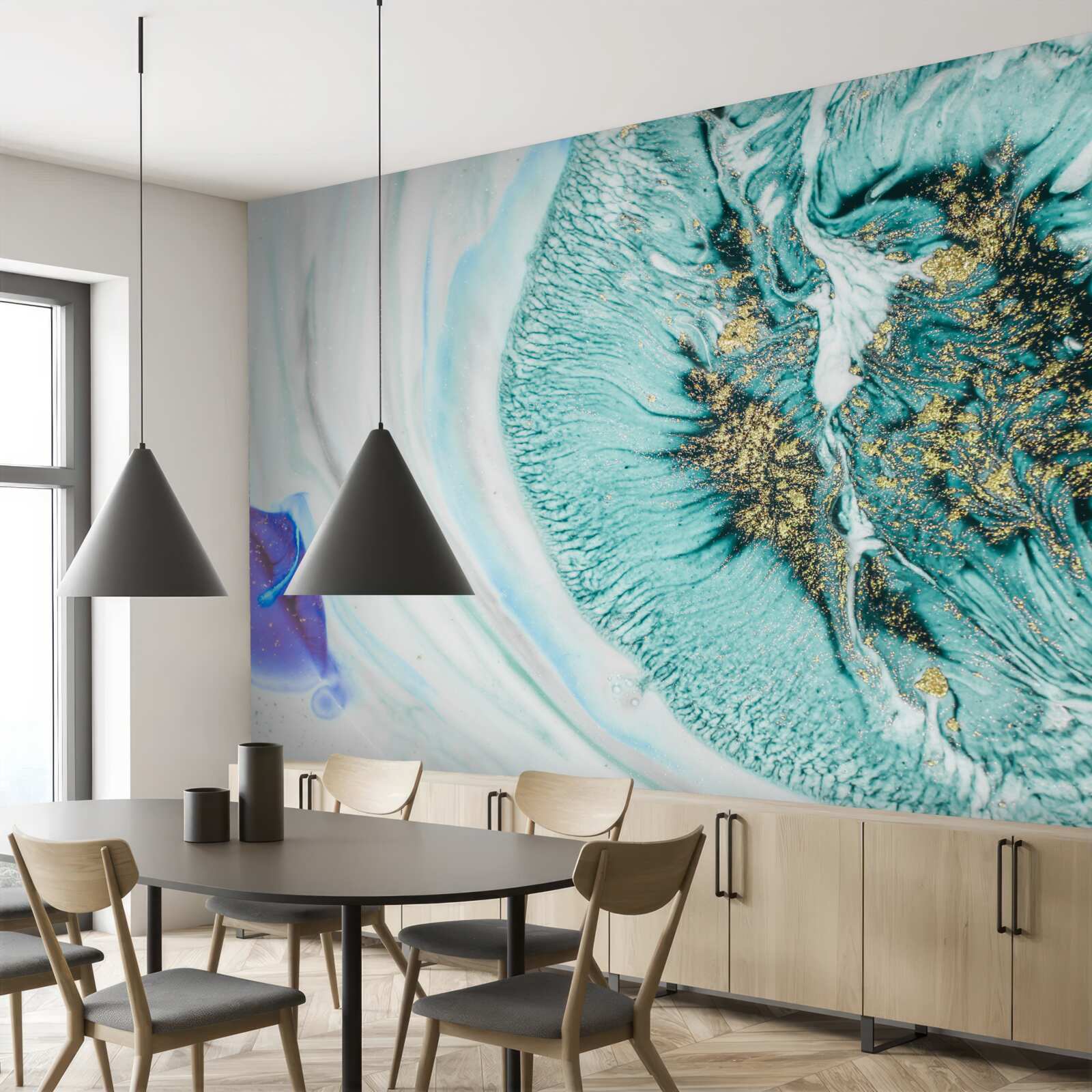 Fototapet floare abstractă în nuanțe de albastru pe o suprafață de marmură