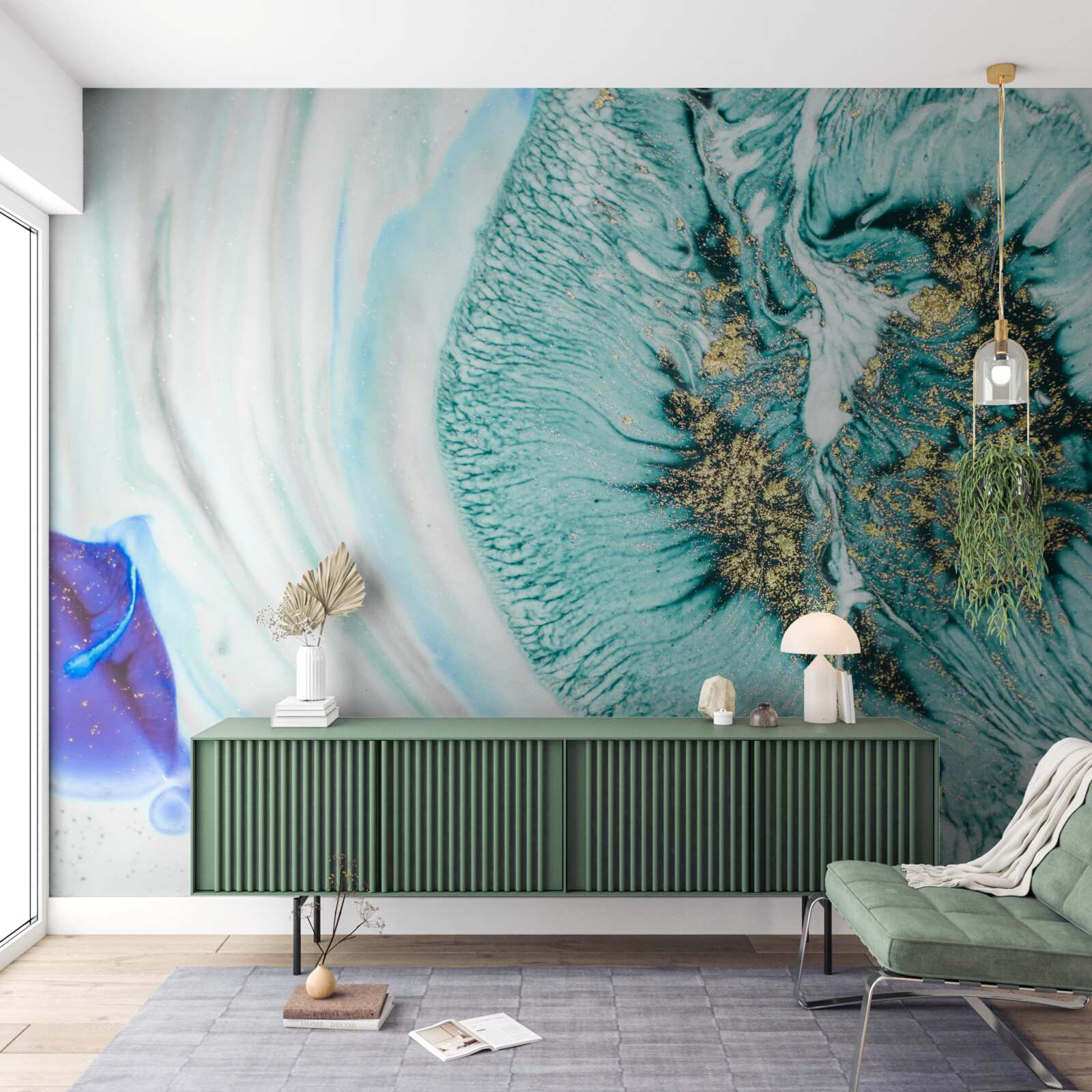 Fototapet floare abstractă în nuanțe de albastru pe o suprafață de marmură