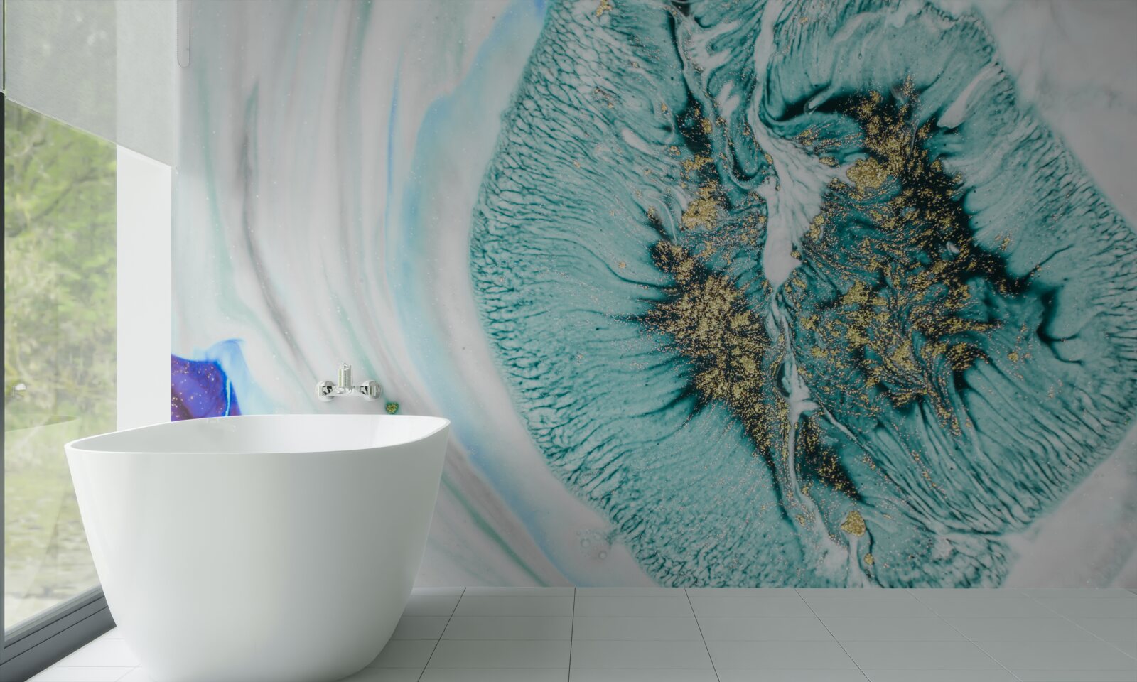 Fototapet floare abstractă în nuanțe de albastru pe o suprafață de marmură