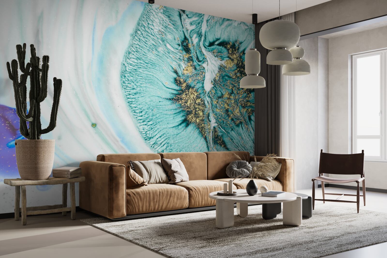 Fototapet floare abstractă în nuanțe de albastru pe o suprafață de marmură