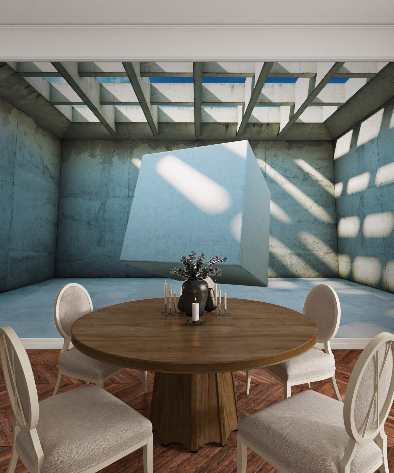 Fototapet cub 3d plutind într-o cameră luminată