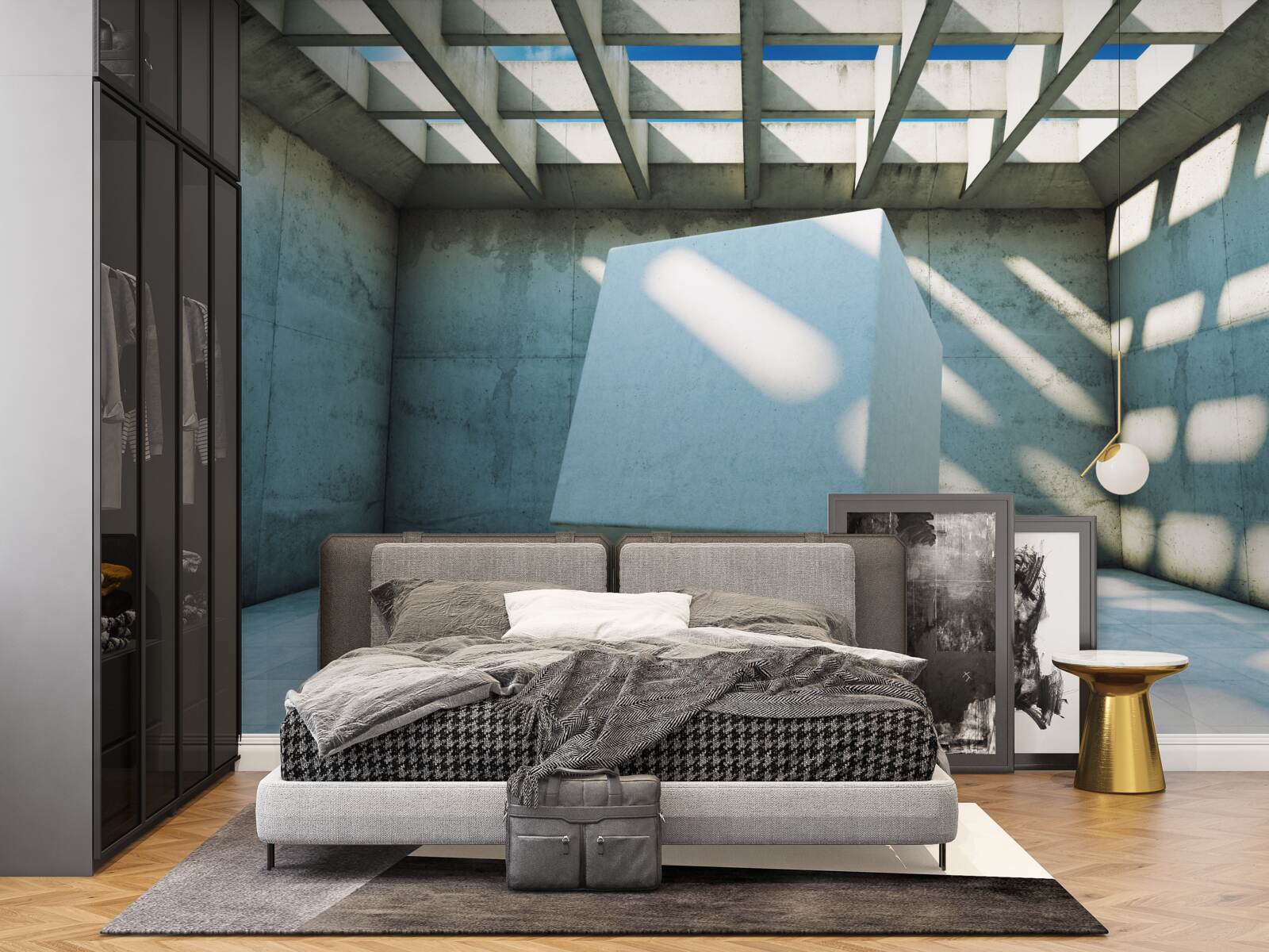 Fototapet cub 3d plutind într-o cameră luminată