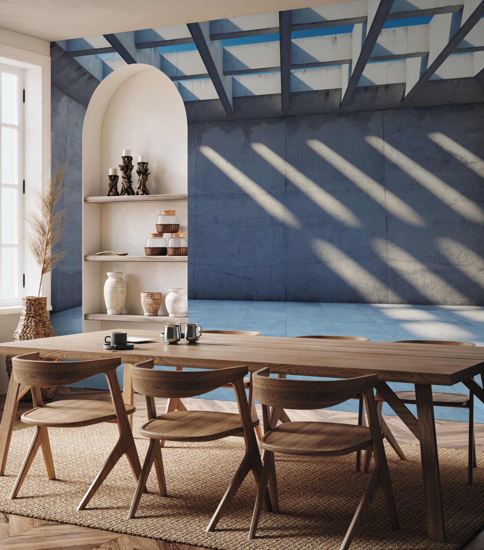 Fototapet tavan grilă cu model pătrat și transparență