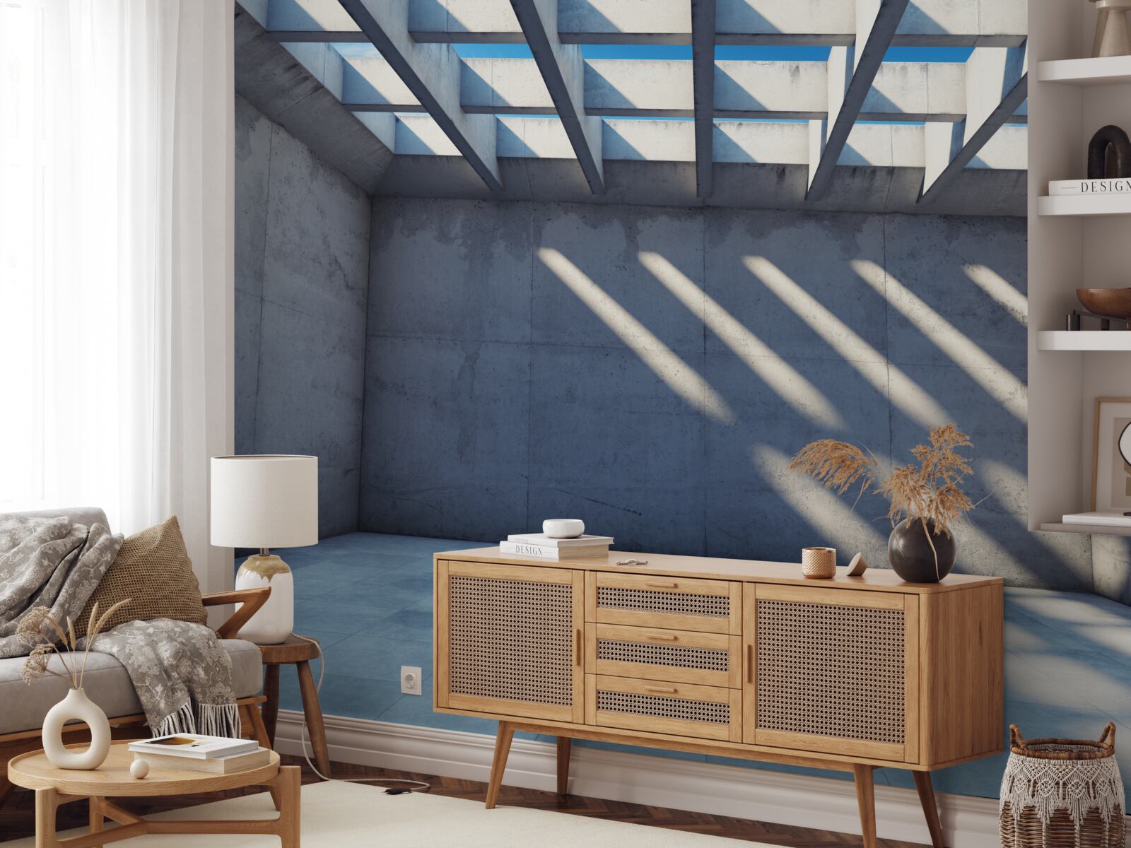 Fototapet tavan grilă cu model pătrat și transparență