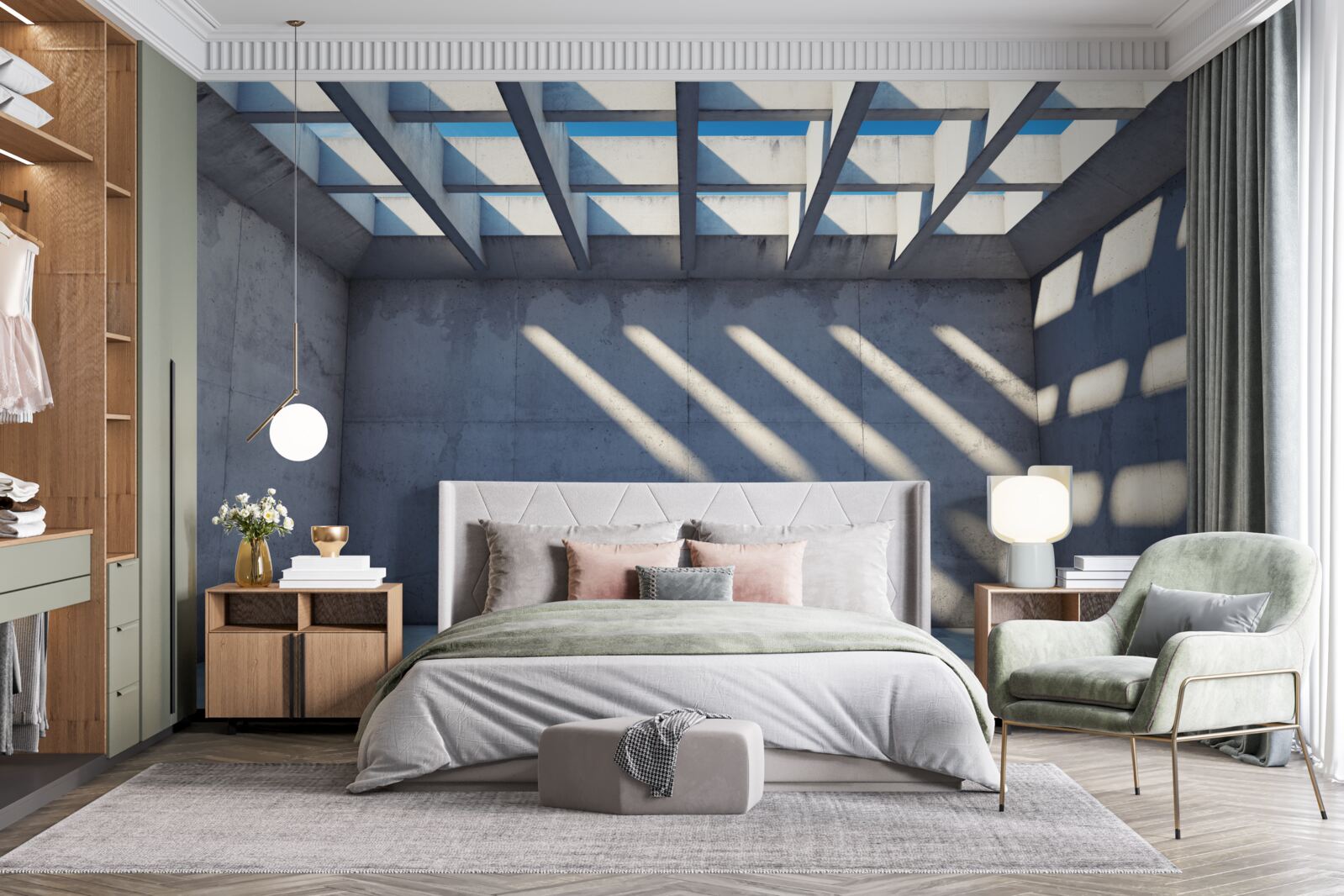 Fototapet tavan grilă cu model pătrat și transparență