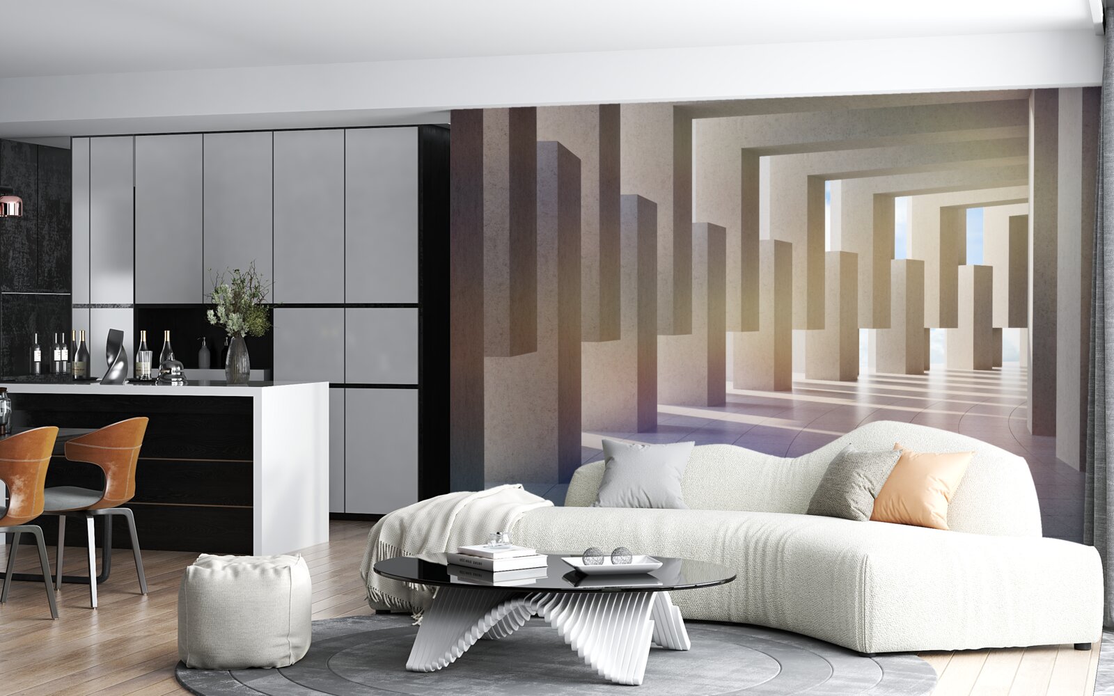 Fototapet un tunel cu arce care se întinde la infinit