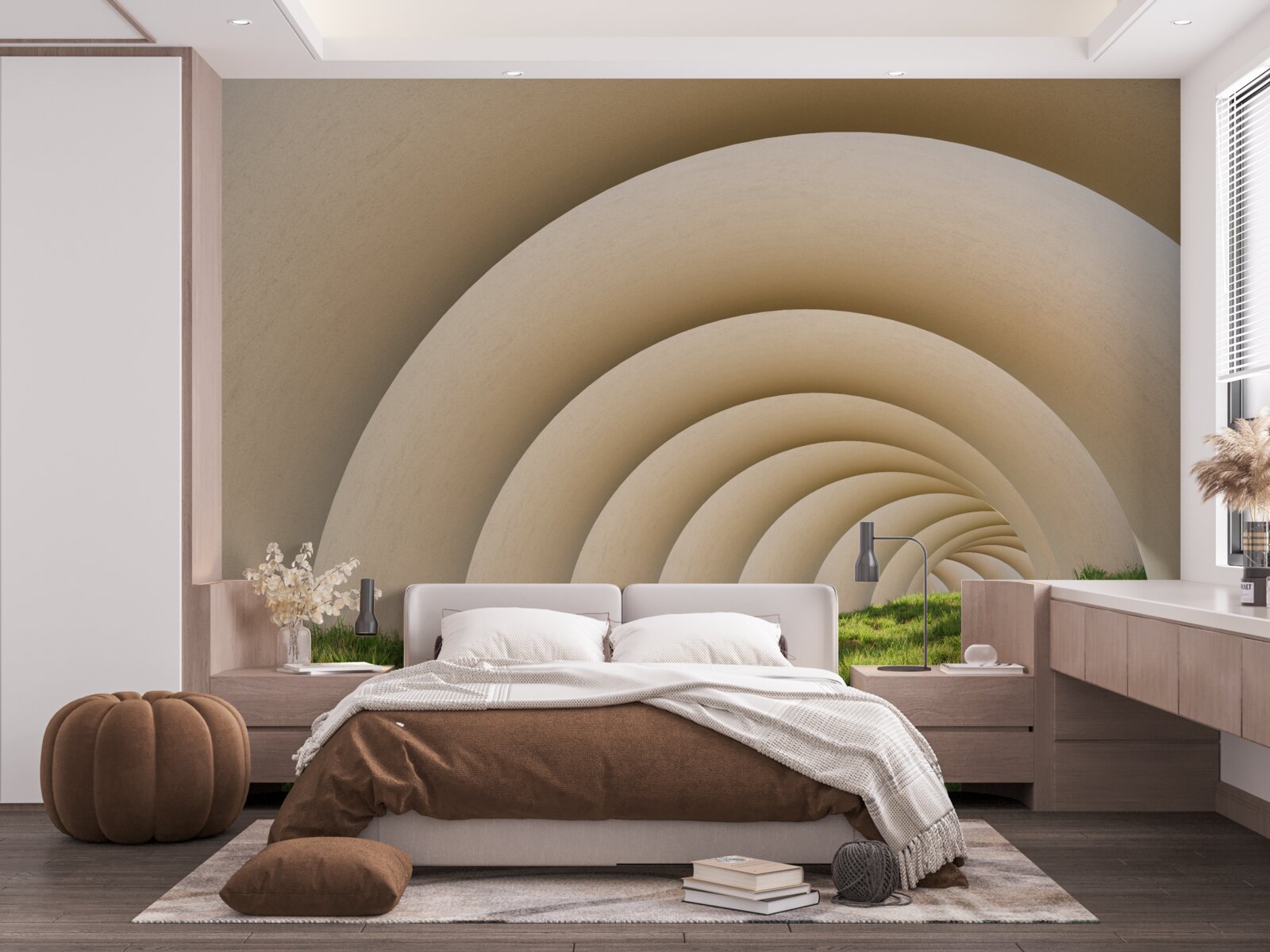 Fototapet iarbă verde sub liniile curbe ale arcurilor largi