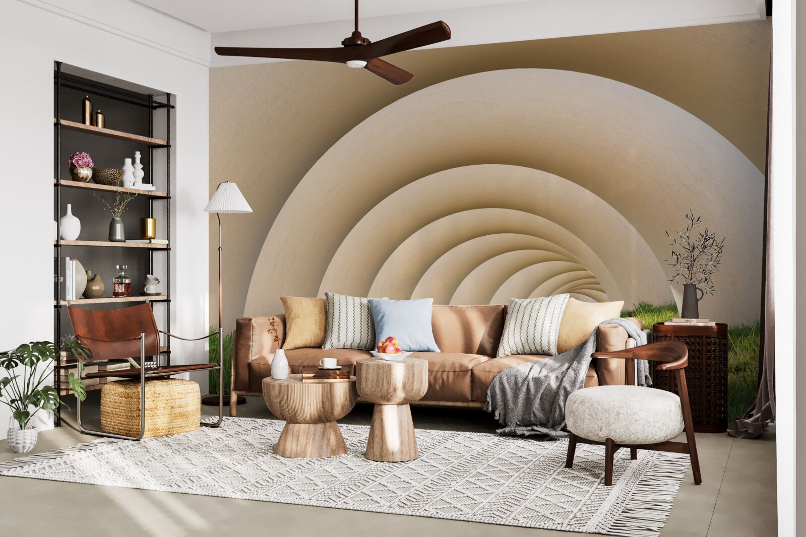 Fototapet iarbă verde sub liniile curbe ale arcurilor largi