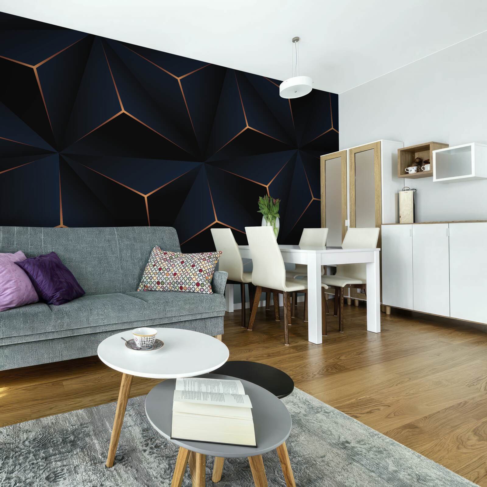 Fototapet piramide volumetrice negre cu margini aurii