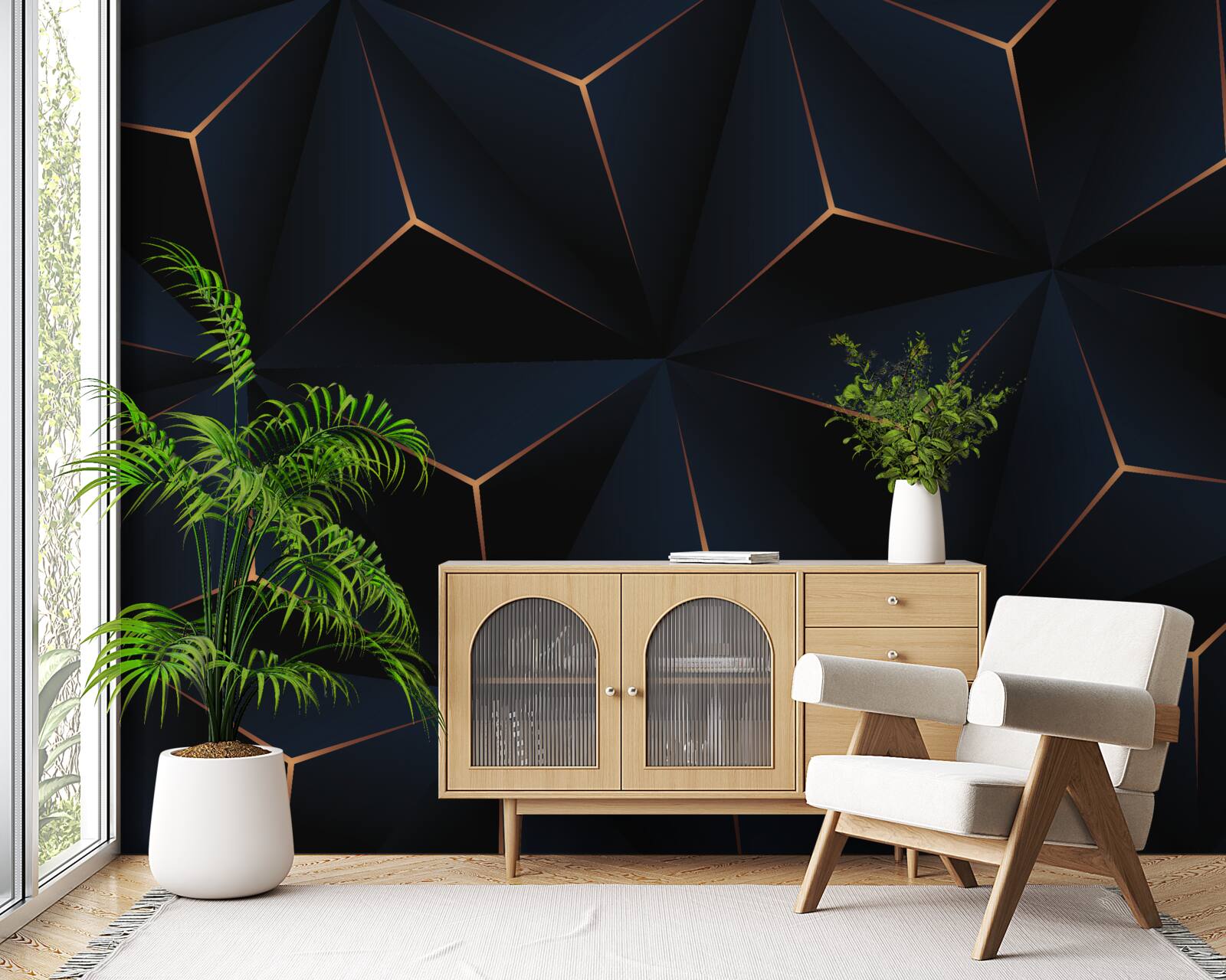 Fototapet piramide volumetrice negre cu margini aurii