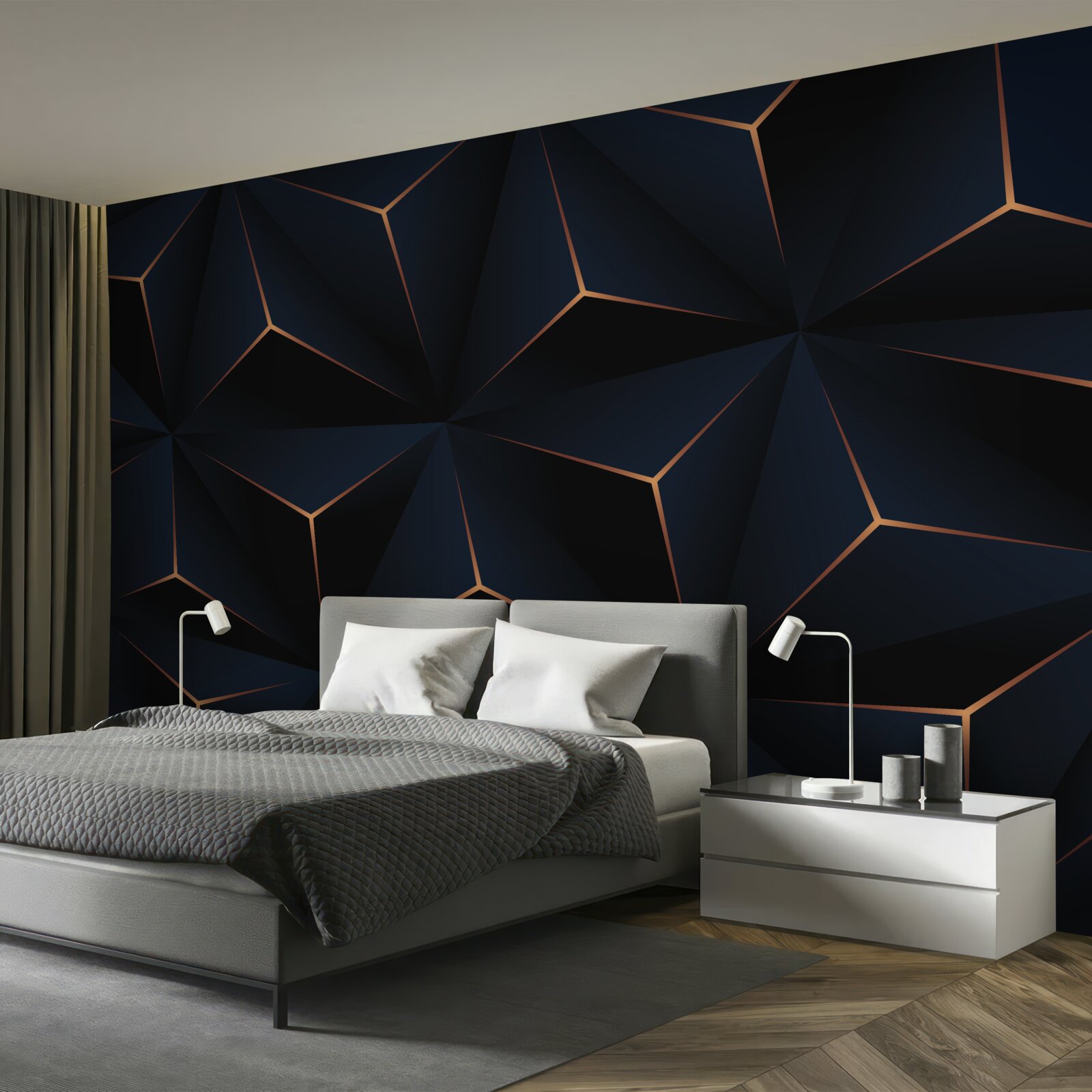 Fototapet piramide volumetrice negre cu margini aurii