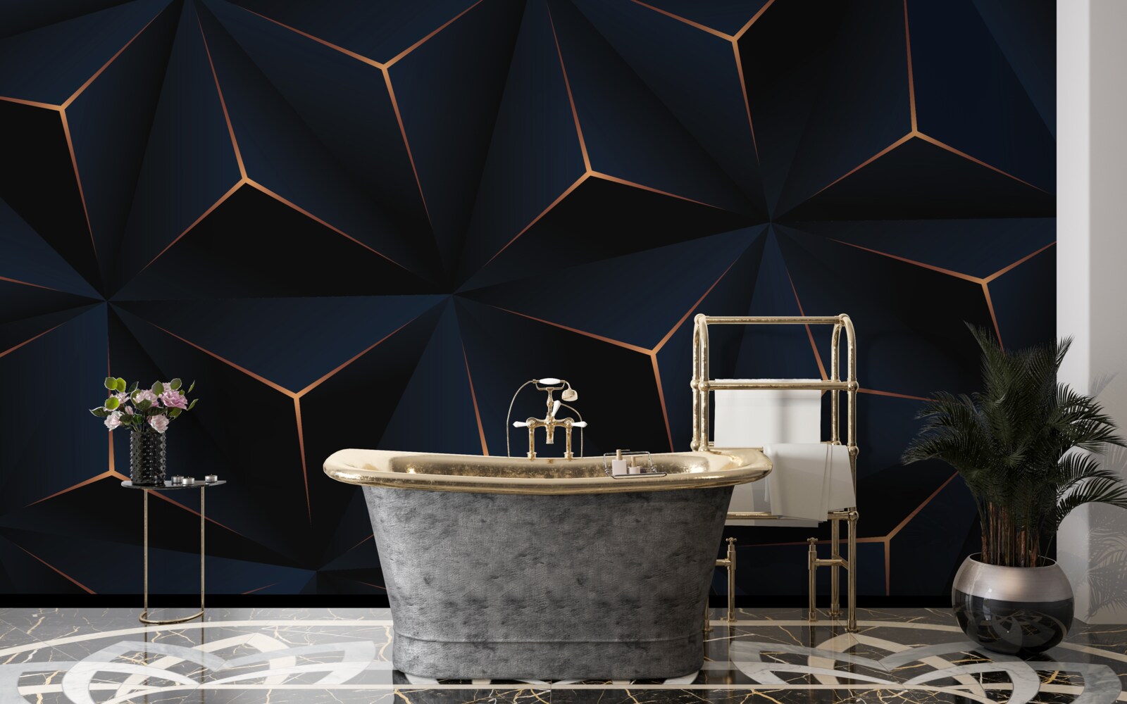 Fototapet piramide volumetrice negre cu margini aurii