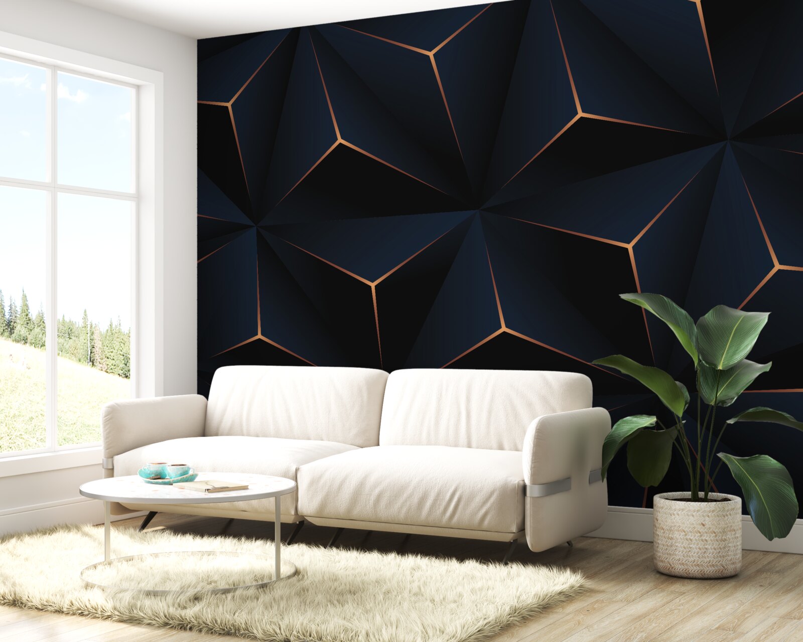 Fototapet piramide volumetrice negre cu margini aurii