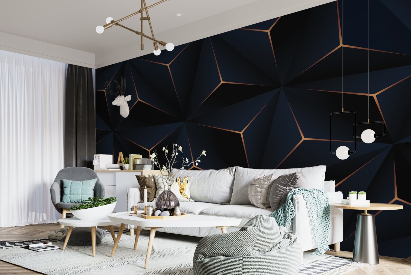 Fototapet piramide volumetrice negre cu margini aurii