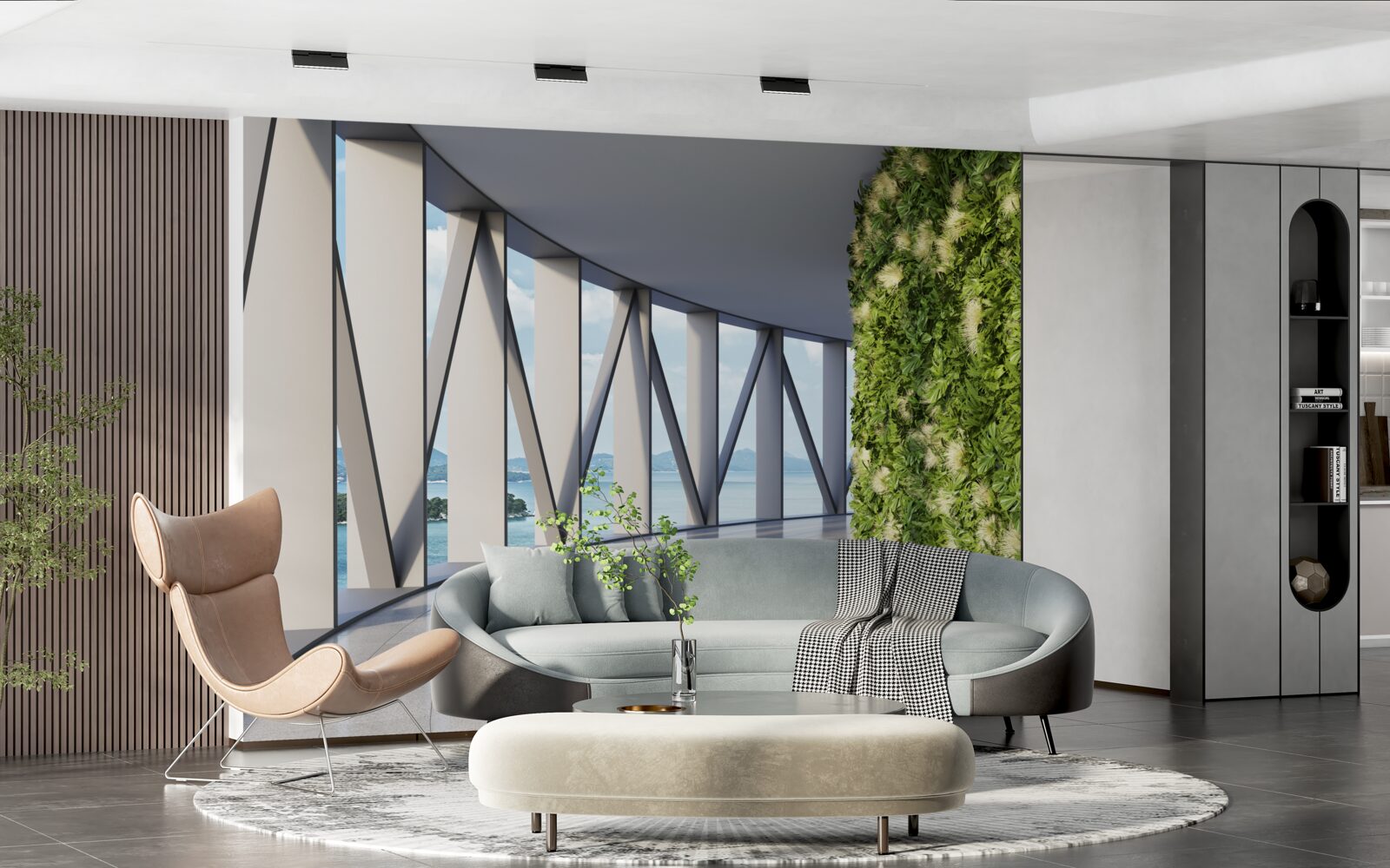 Fototapet coridor rotativ verde deschis