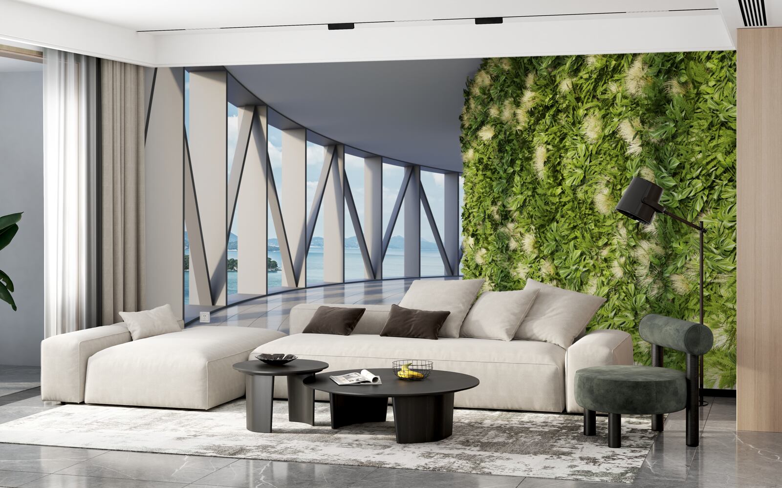 Fototapet coridor rotativ verde deschis