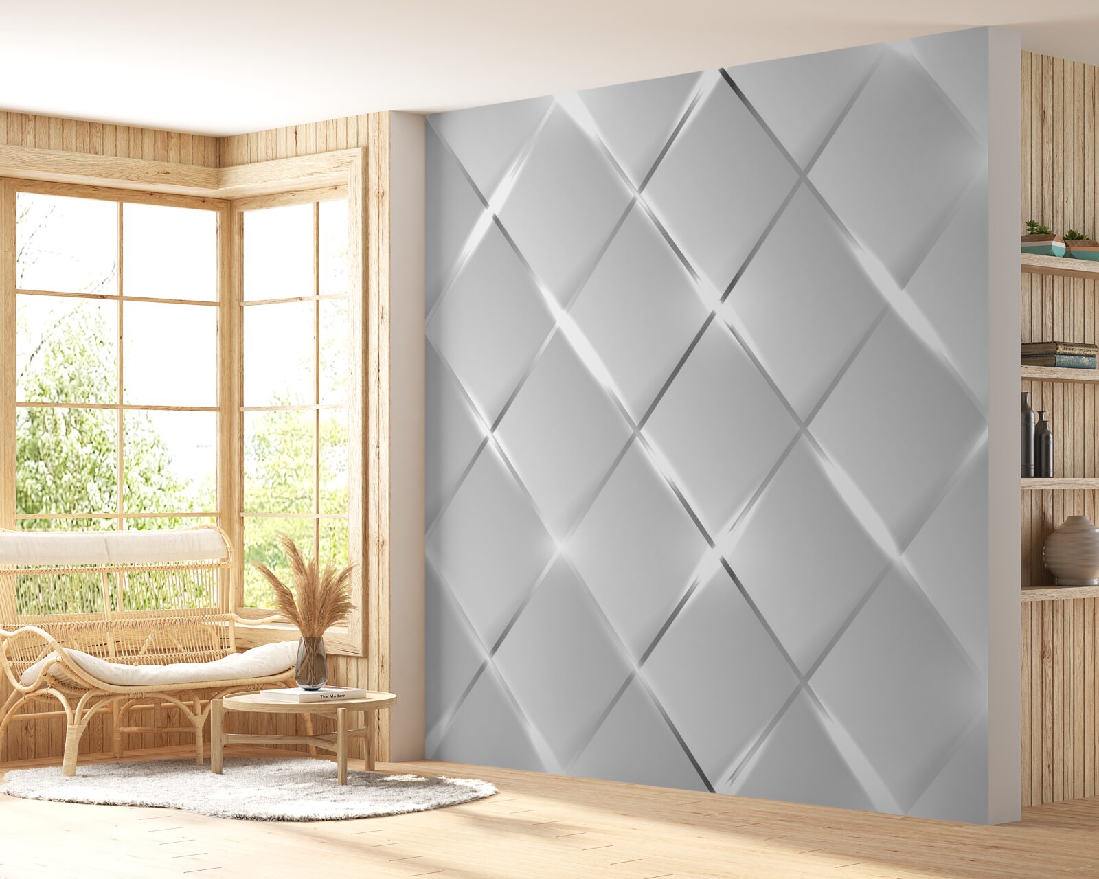 Fototapet model în formă de diamant cu contururi argintii