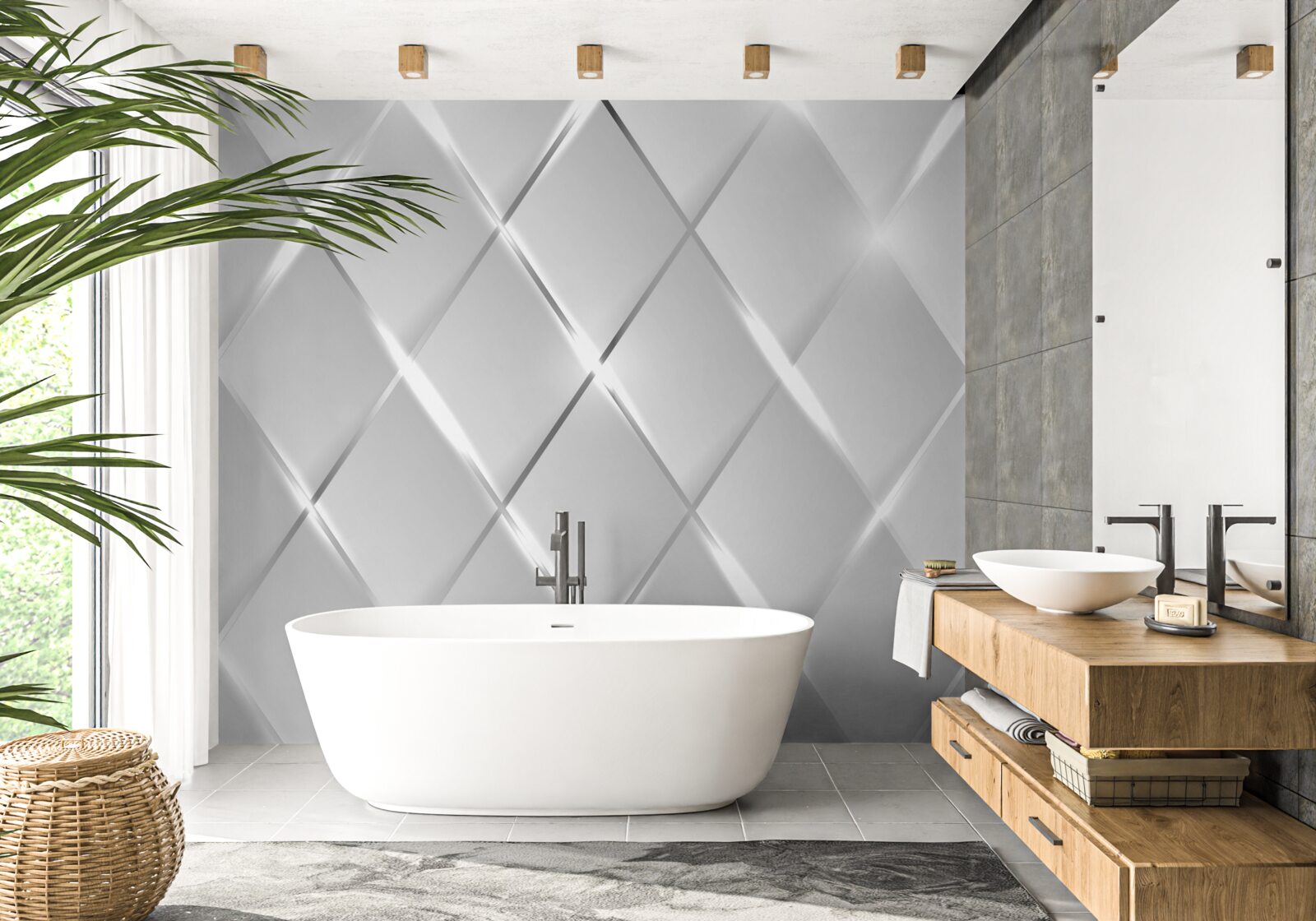 Fototapet model în formă de diamant cu contururi argintii