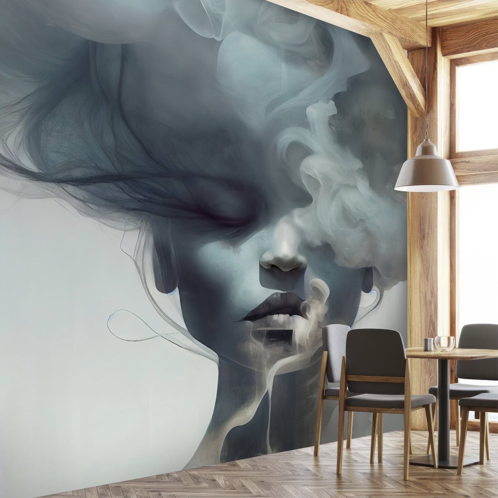 Fototapet femeie în ceața gri