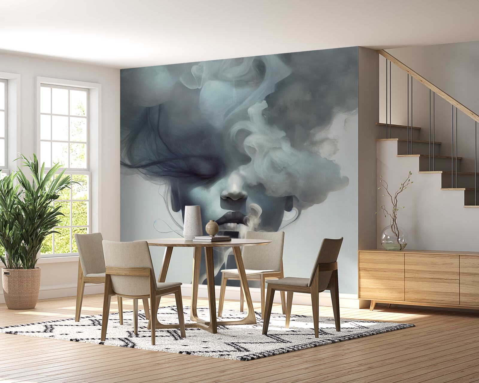 Fototapet femeie în ceața gri