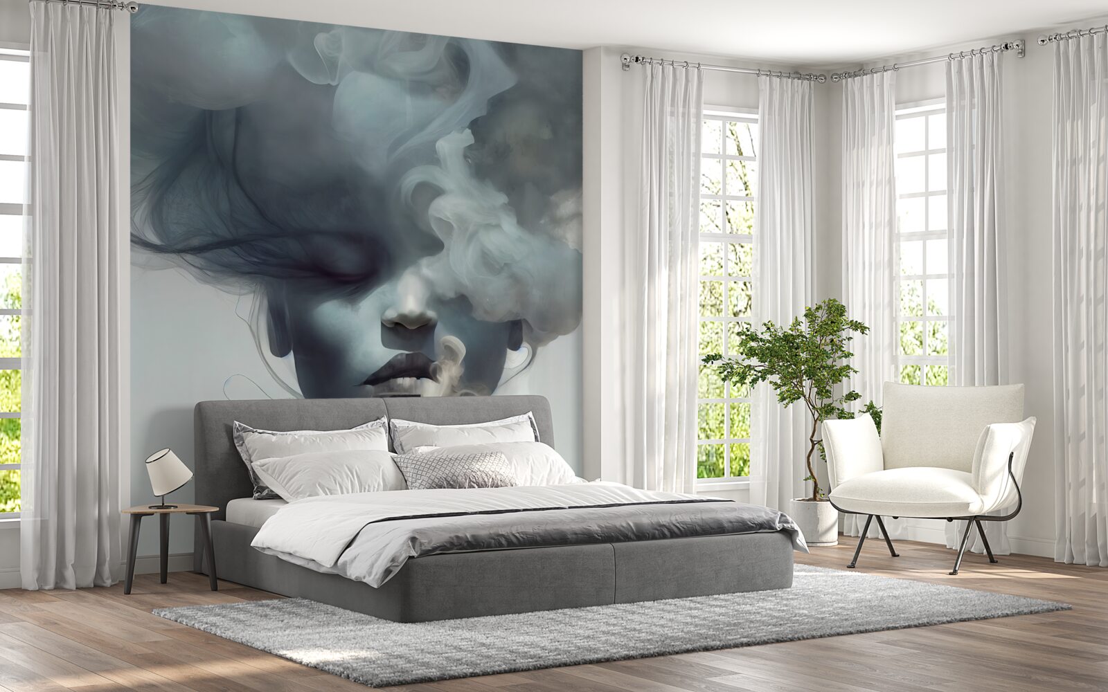 Fototapet femeie în ceața gri