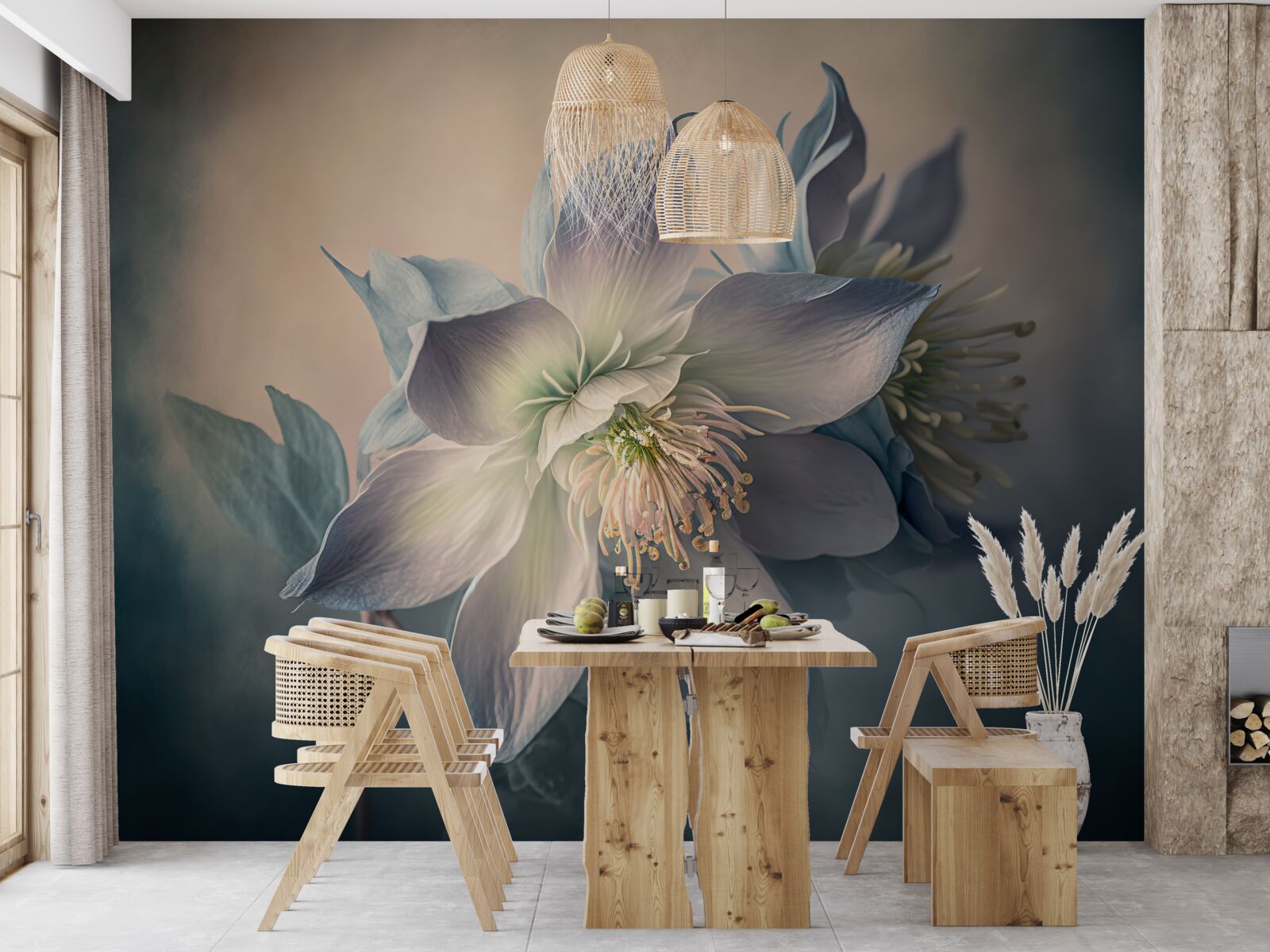 Fototapet mugur moale în nuanțe de alb și albastru