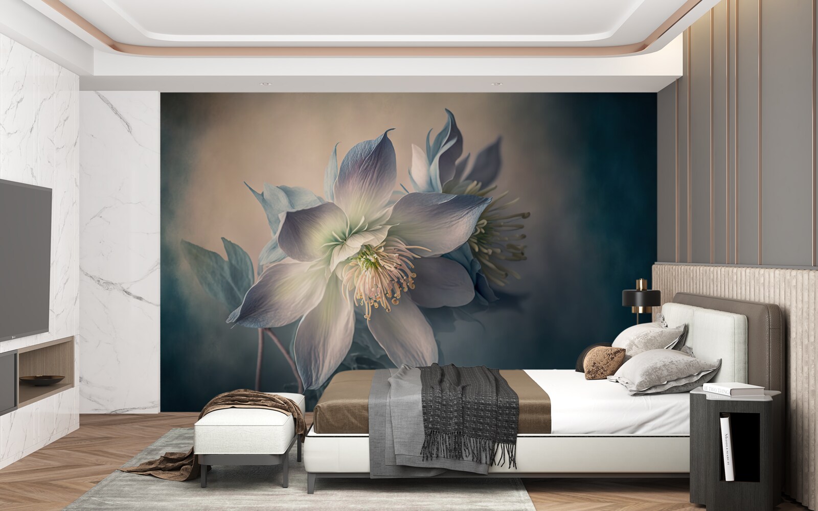 Fototapet mugur moale în nuanțe de alb și albastru