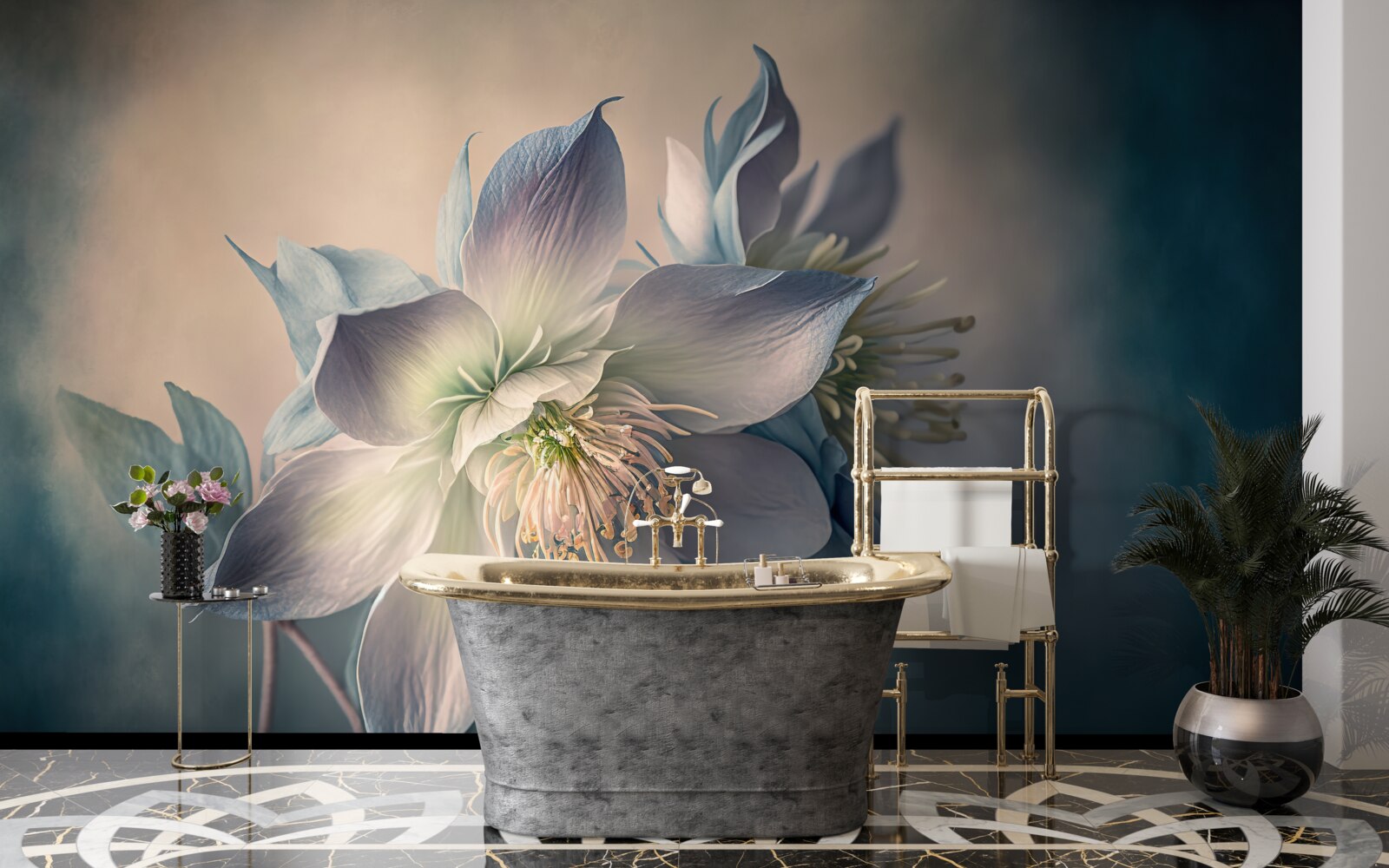 Fototapet mugur moale în nuanțe de alb și albastru