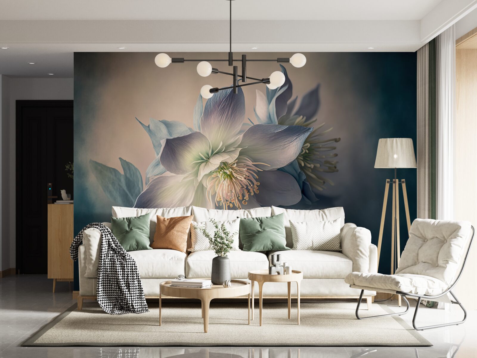 Fototapet mugur moale în nuanțe de alb și albastru