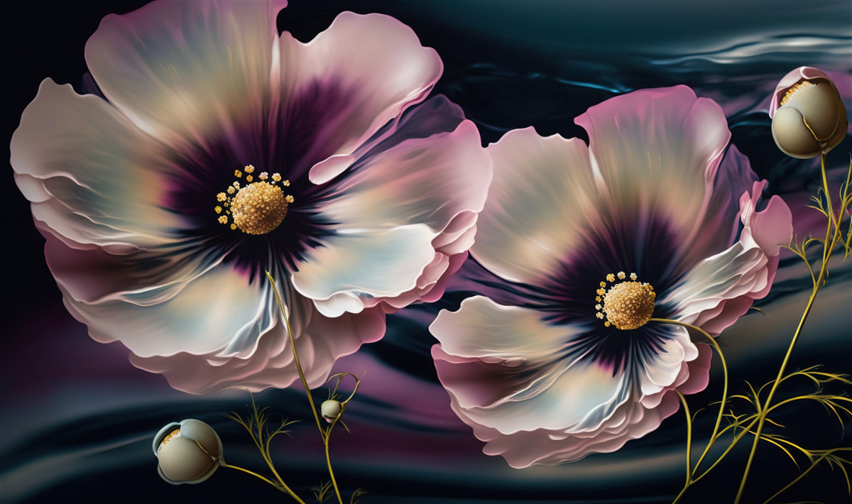 Fototapet vântul mișcă maci albi ca zăpada și magnifici