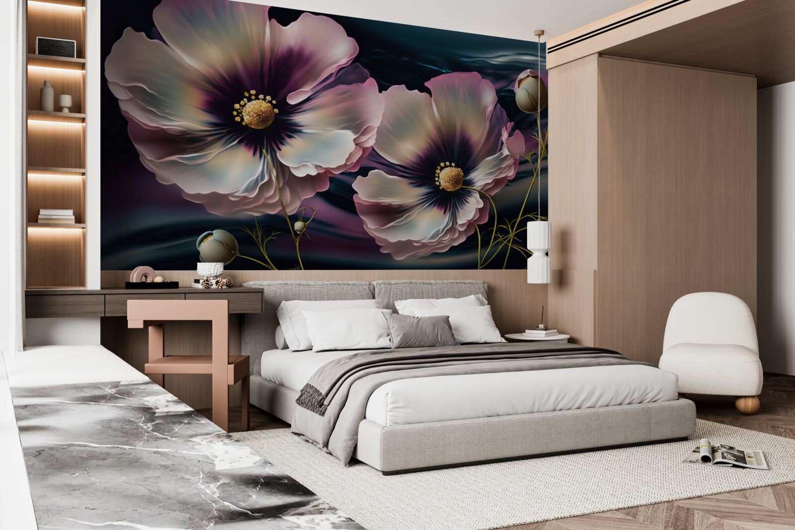 Fototapet vântul mișcă maci albi ca zăpada și magnifici