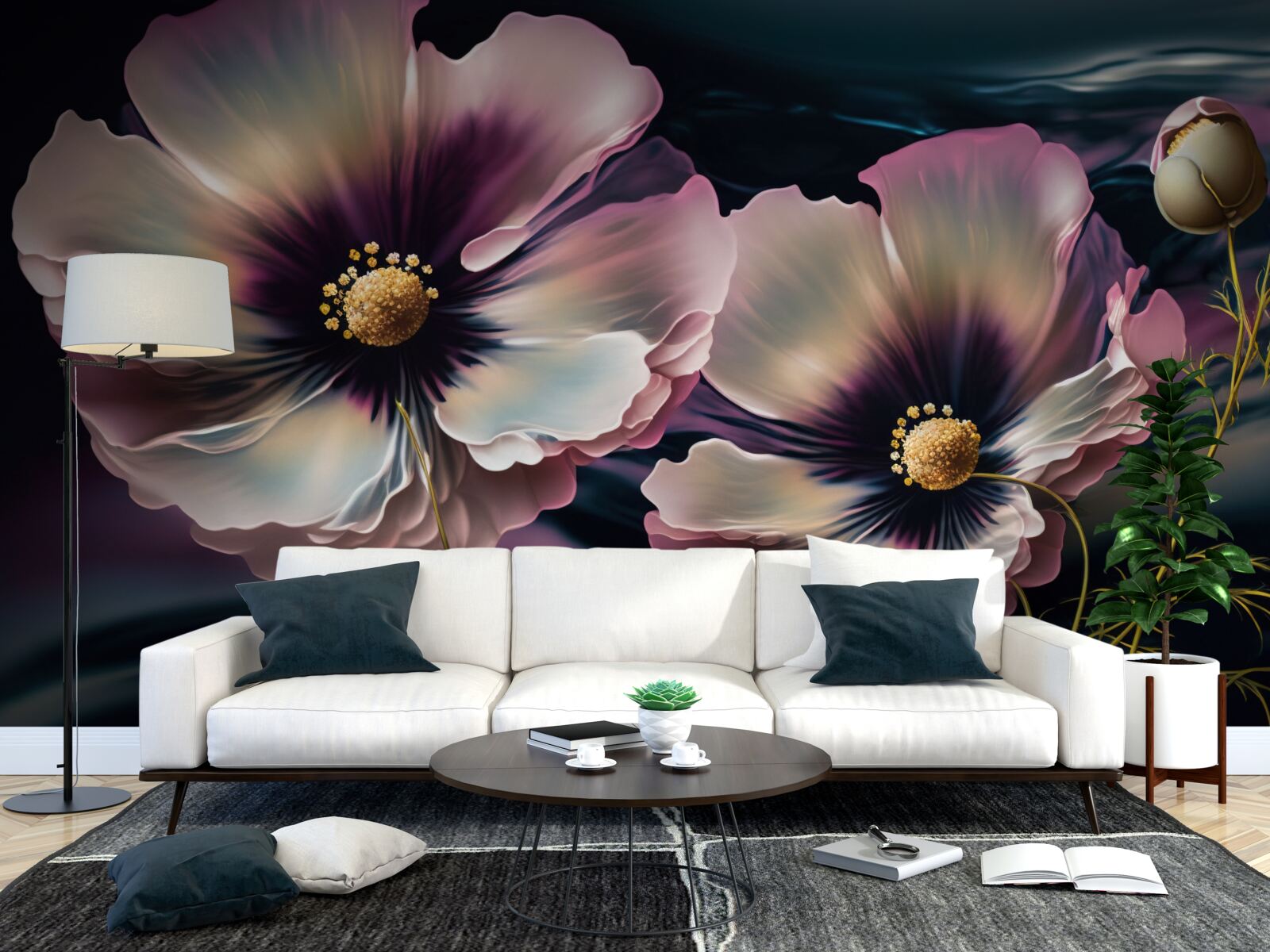 Fototapet vântul mișcă maci albi ca zăpada și magnifici