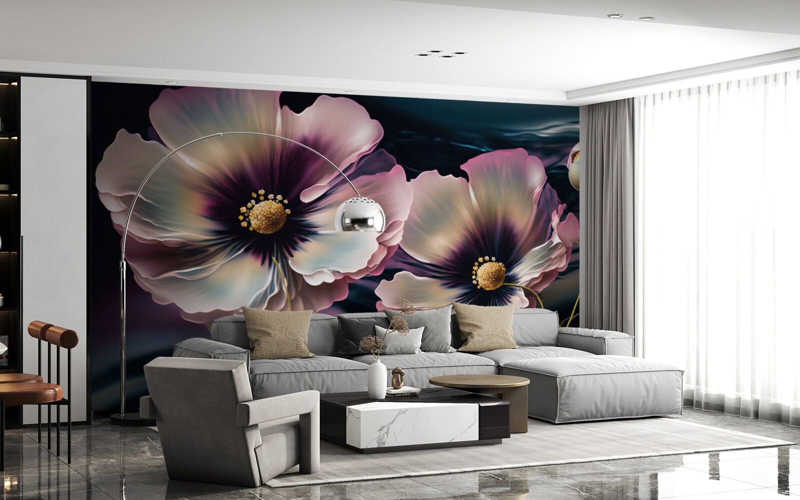 Fototapet vântul mișcă maci albi ca zăpada și magnifici