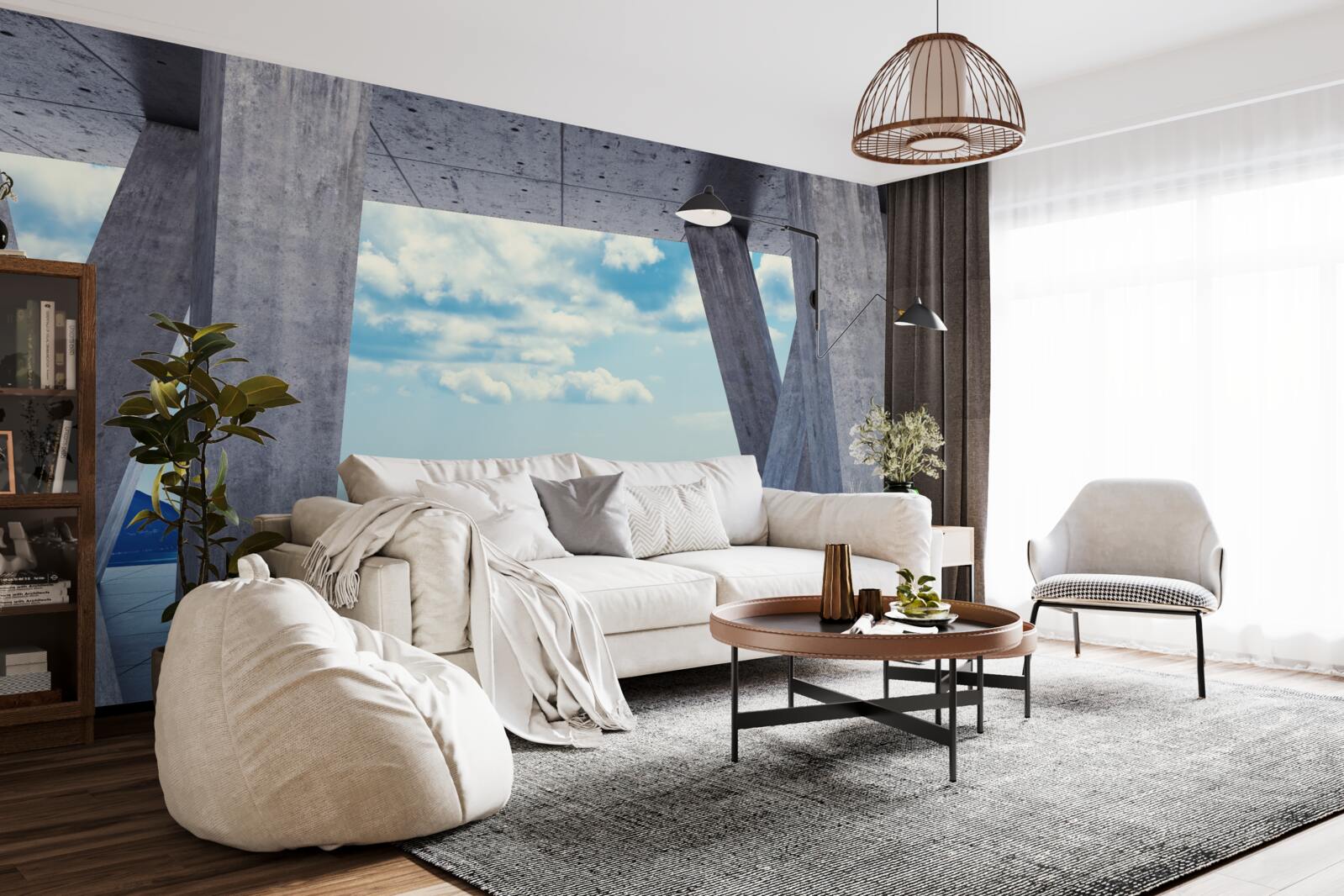 Fototapet Arce din beton, care deschid o panoramă de munți și cer