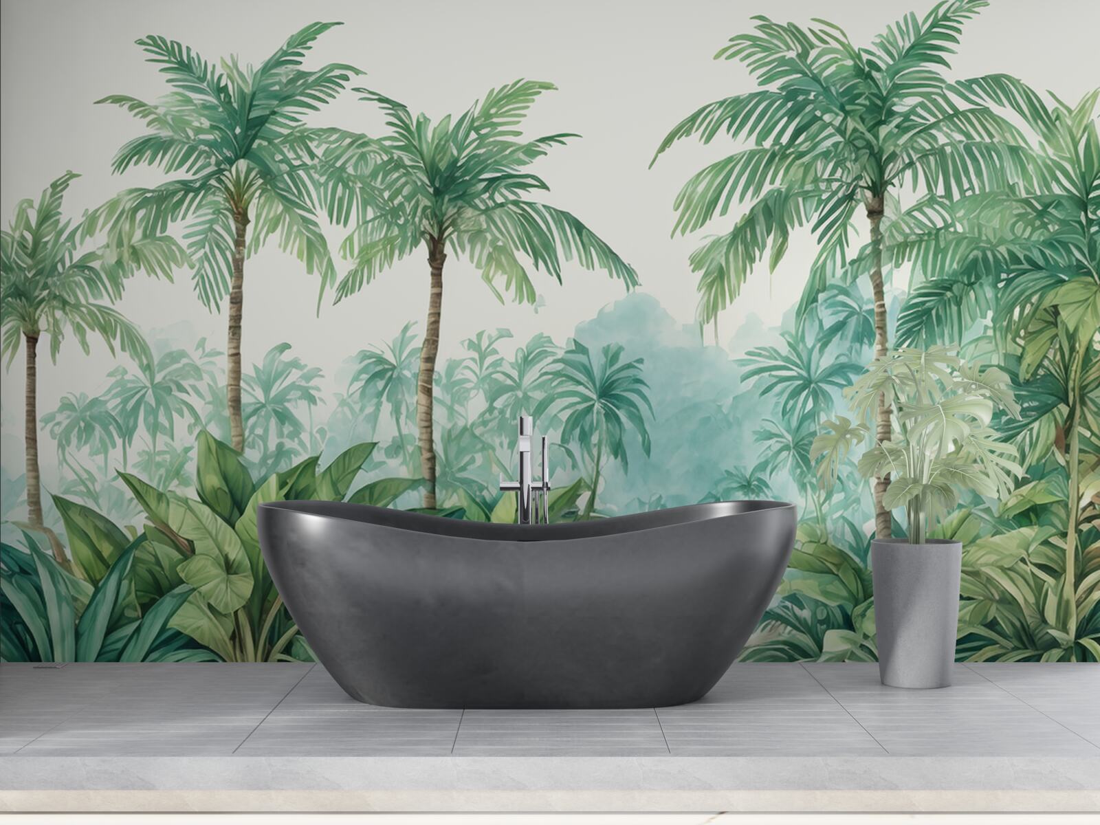 Fototapet palmieri tropicali în ploaie